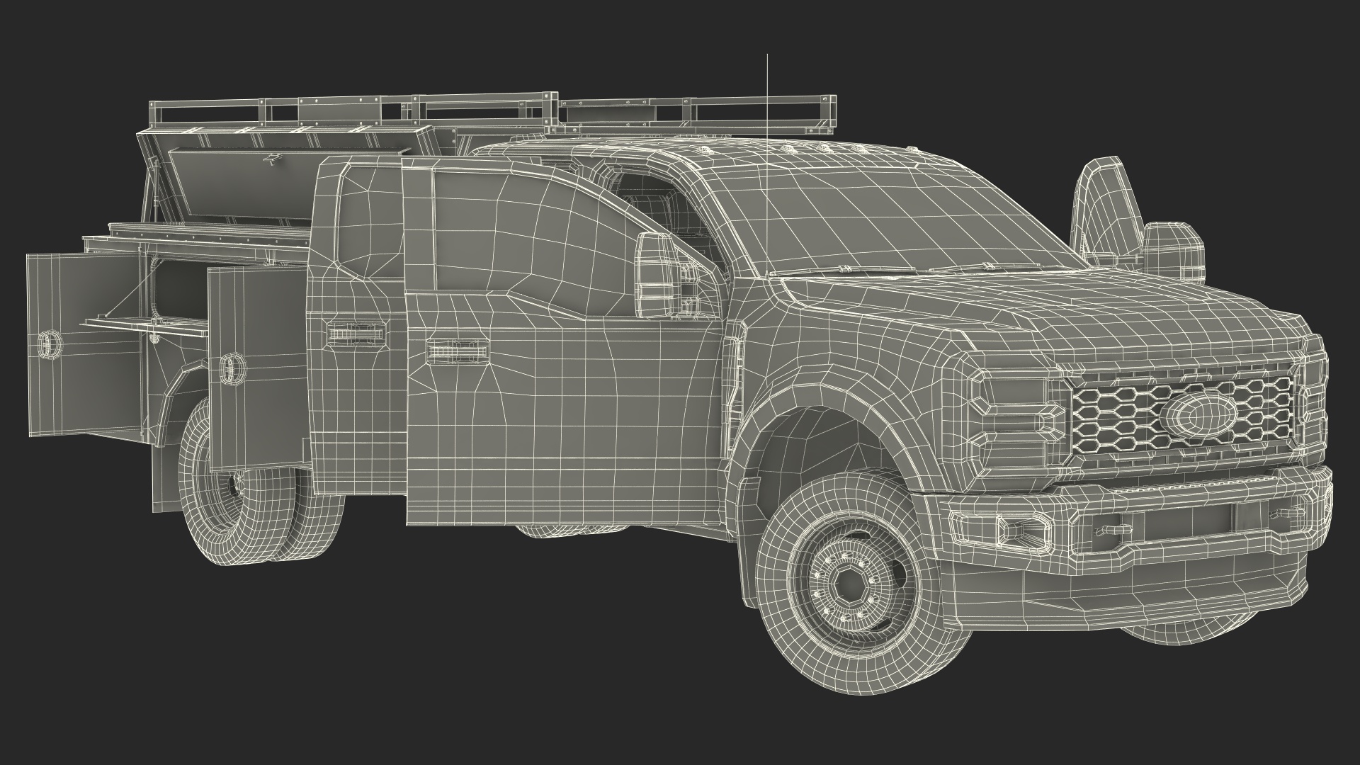 3D White Ford Super Duty F550 with Service Body Rigged