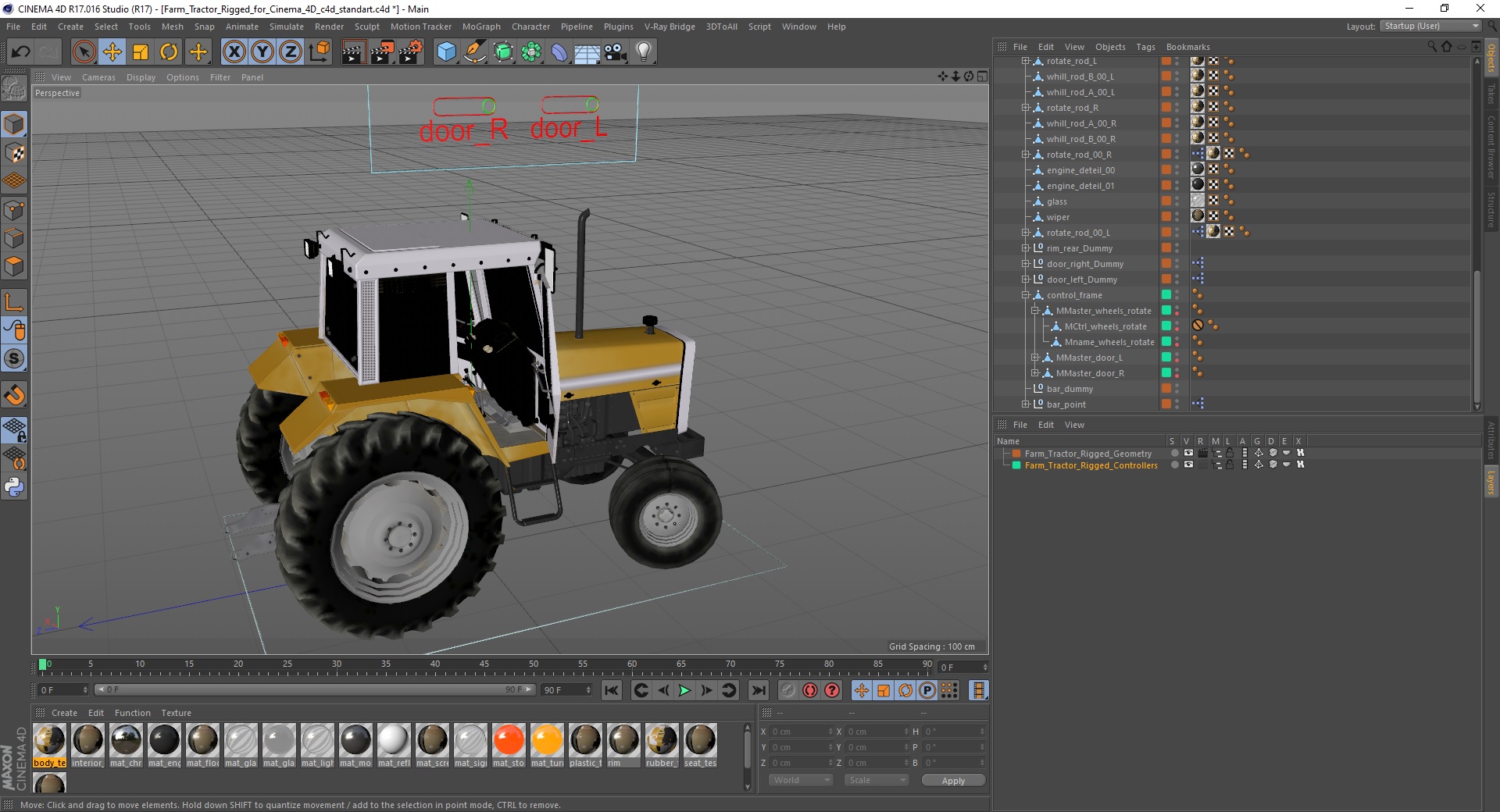 3D Farm Tractor Rigged for Cinema 4D model