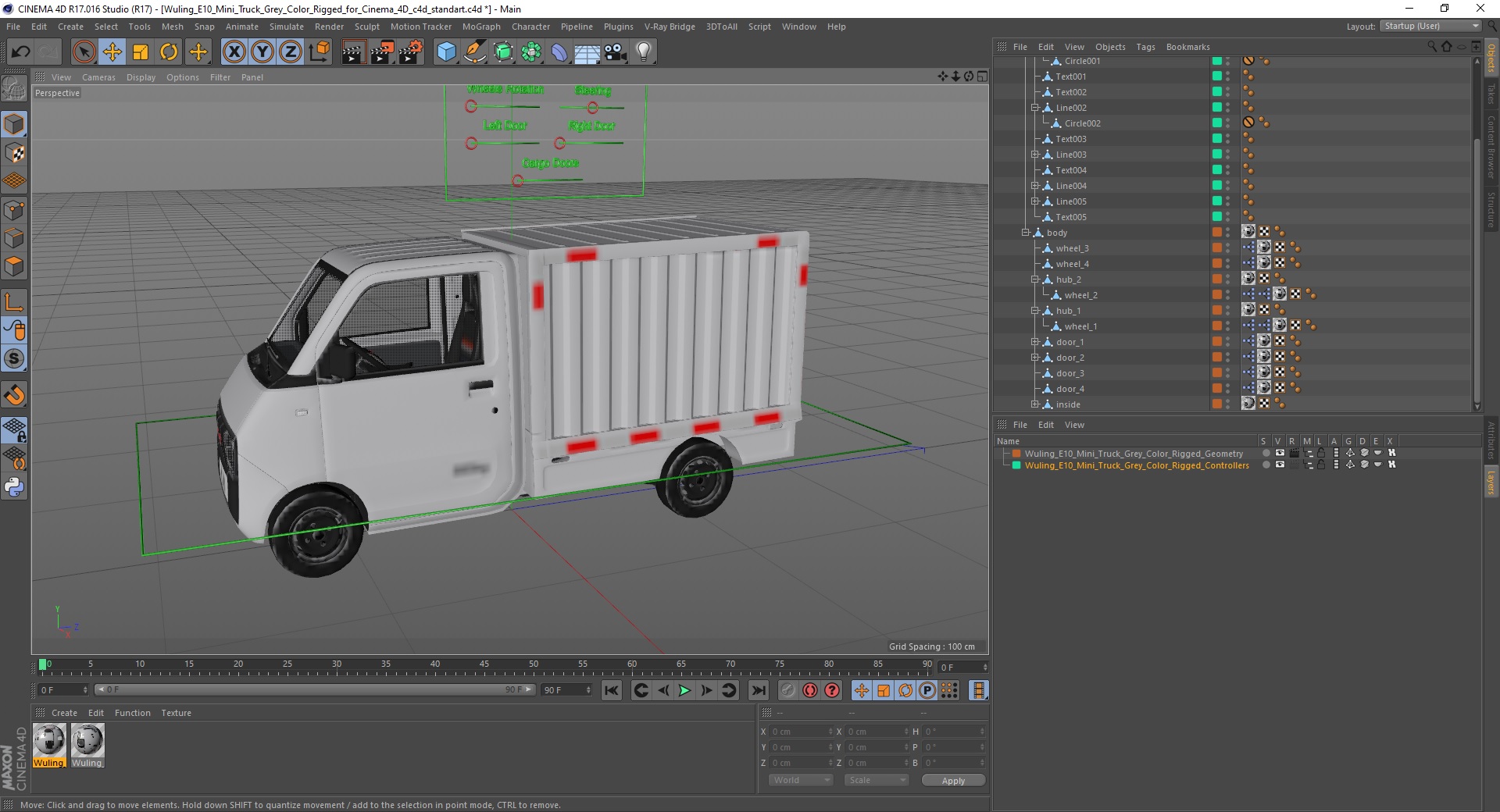 3D Wuling E10 Mini Truck Grey Color Rigged for Cinema 4D model