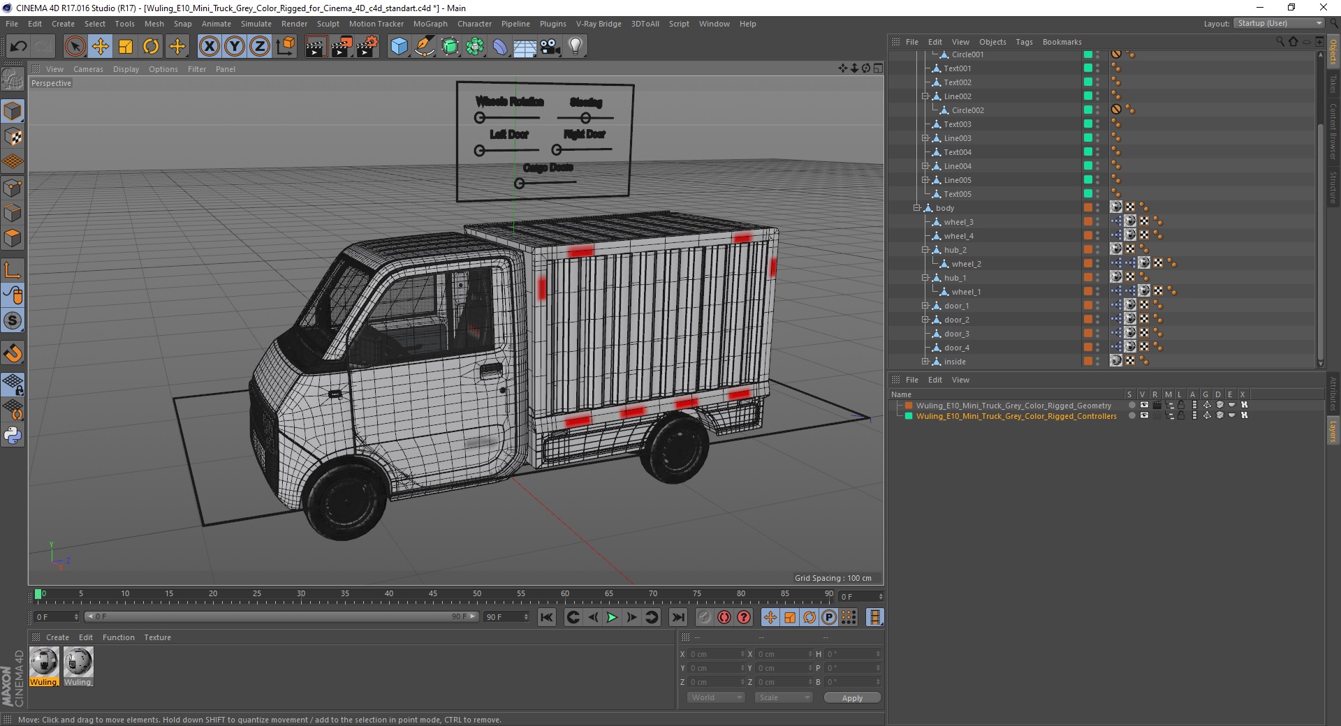 3D Wuling E10 Mini Truck Grey Color Rigged for Cinema 4D model