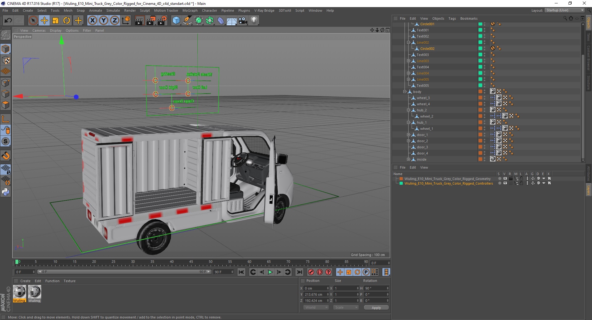 3D Wuling E10 Mini Truck Grey Color Rigged for Cinema 4D model