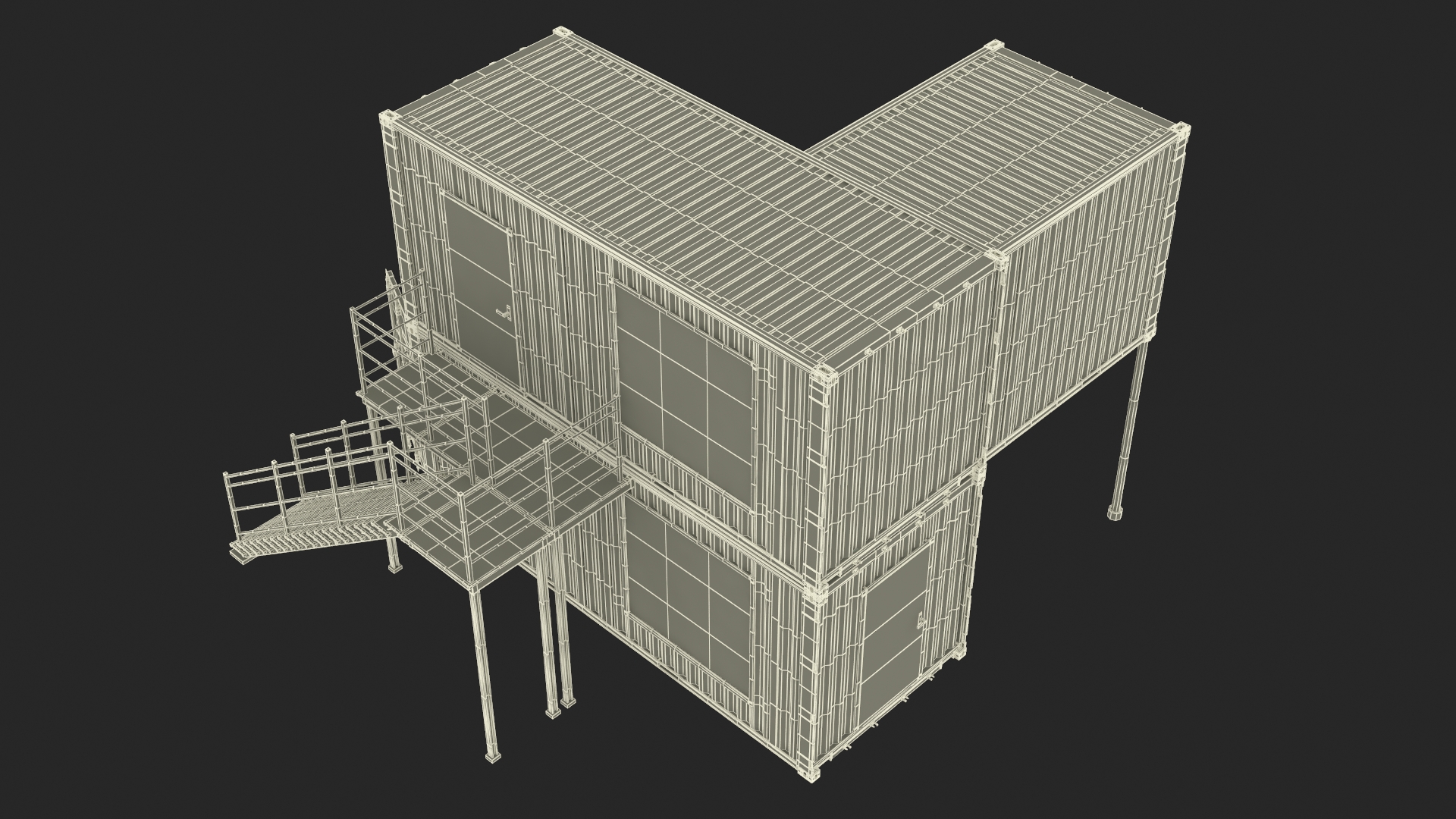 3D Double Storey Black Container Building model