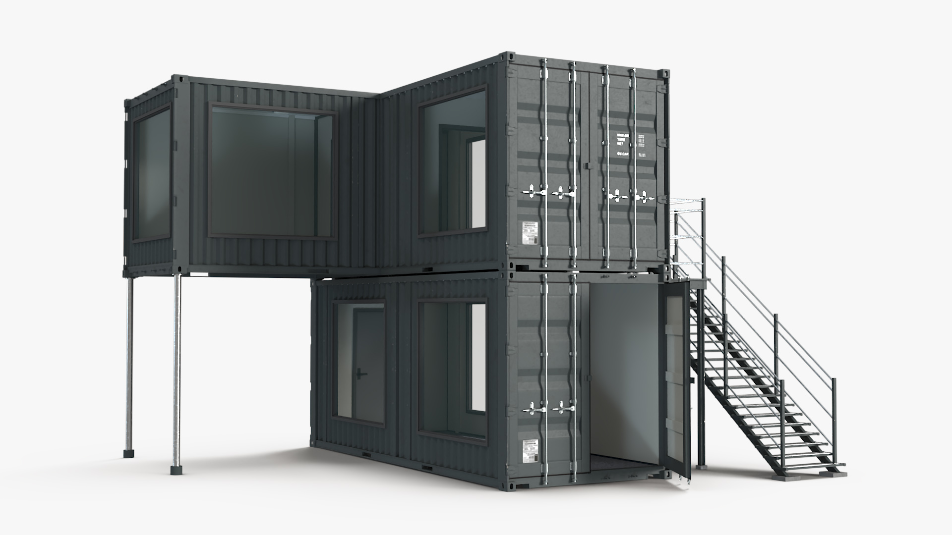 3D Double Storey Black Container Building model