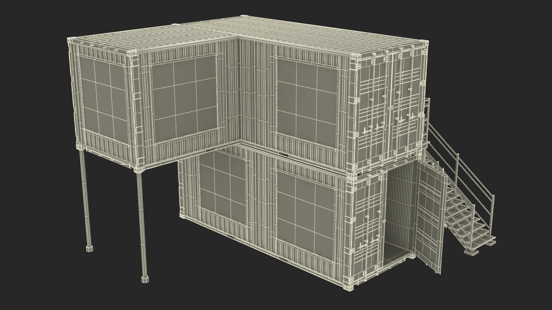 3D Double Storey Black Container Building model