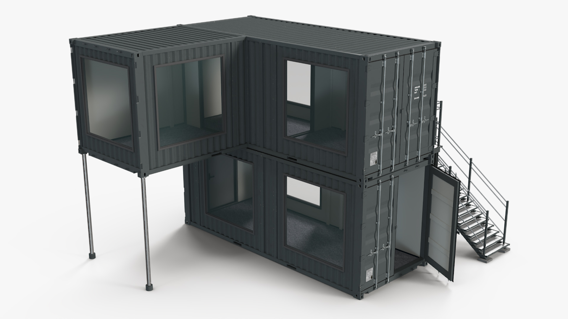 3D Double Storey Black Container Building model