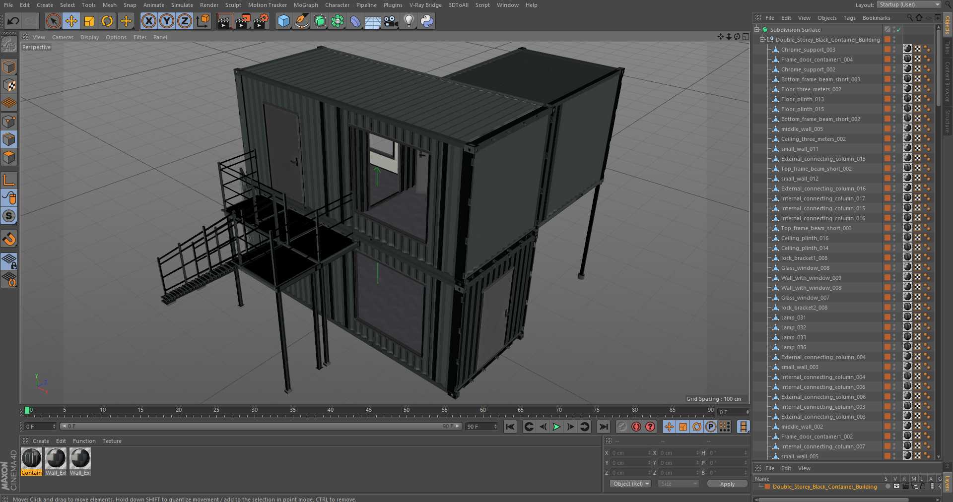 3D Double Storey Black Container Building model