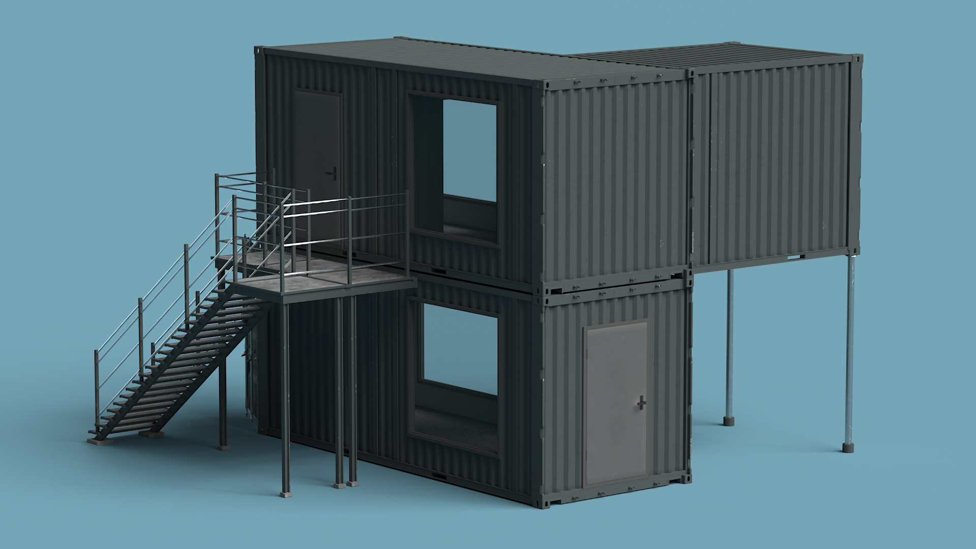 3D Double Storey Black Container Building model