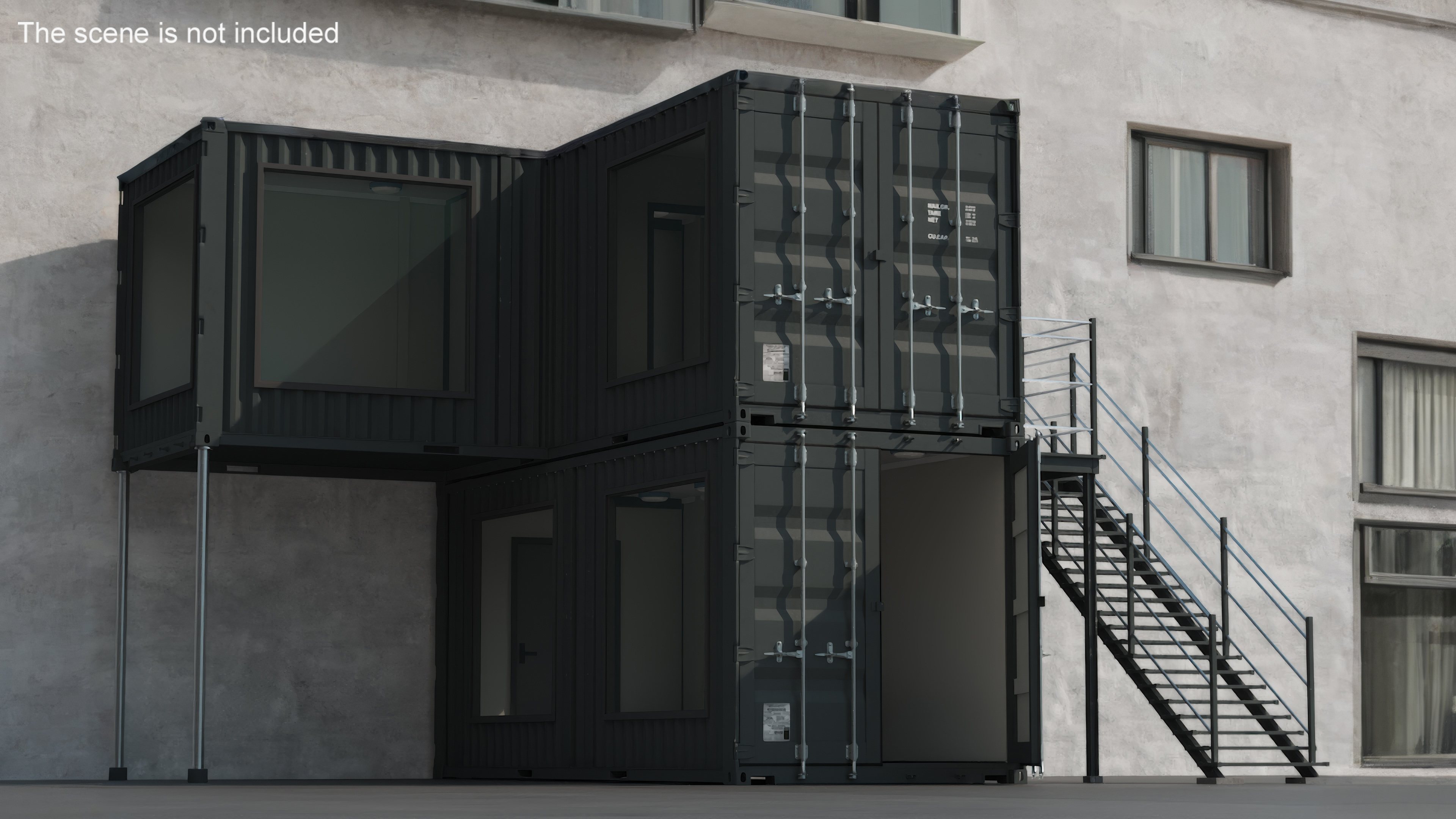 3D Double Storey Black Container Building model