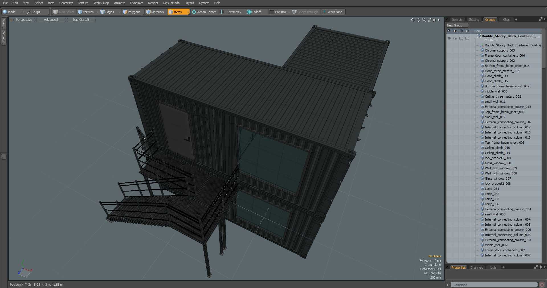3D Double Storey Black Container Building model