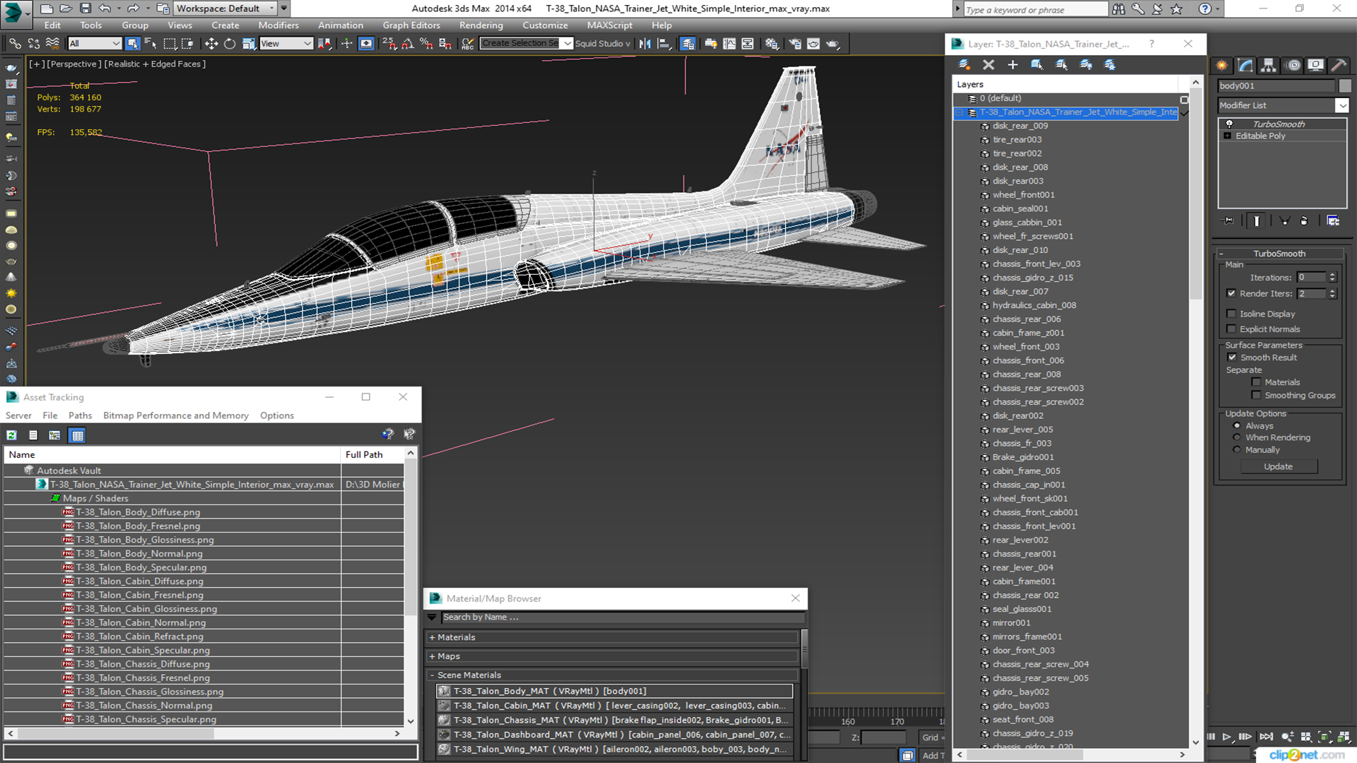 T-38 Talon NASA Trainer Jet White Simple Interior 3D model