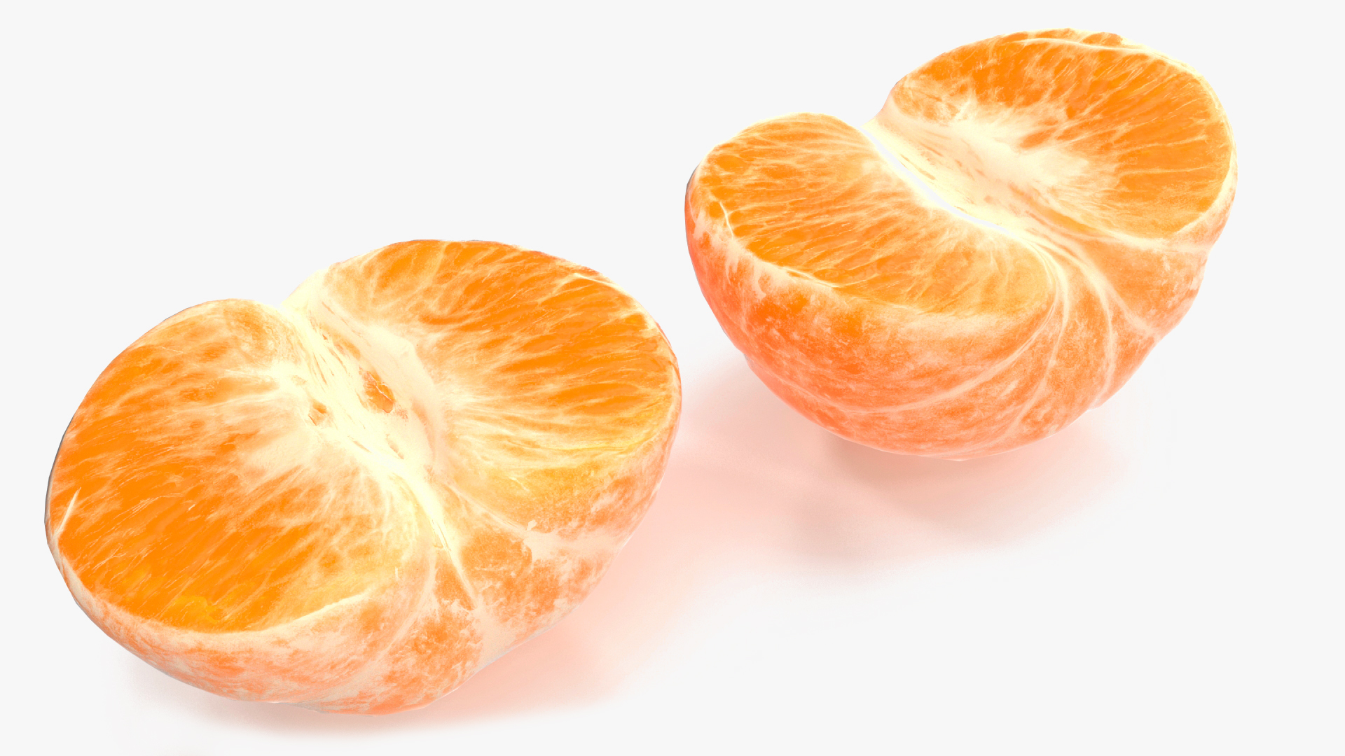 3D Peeled Mandarin Fruit Split in Two Halves