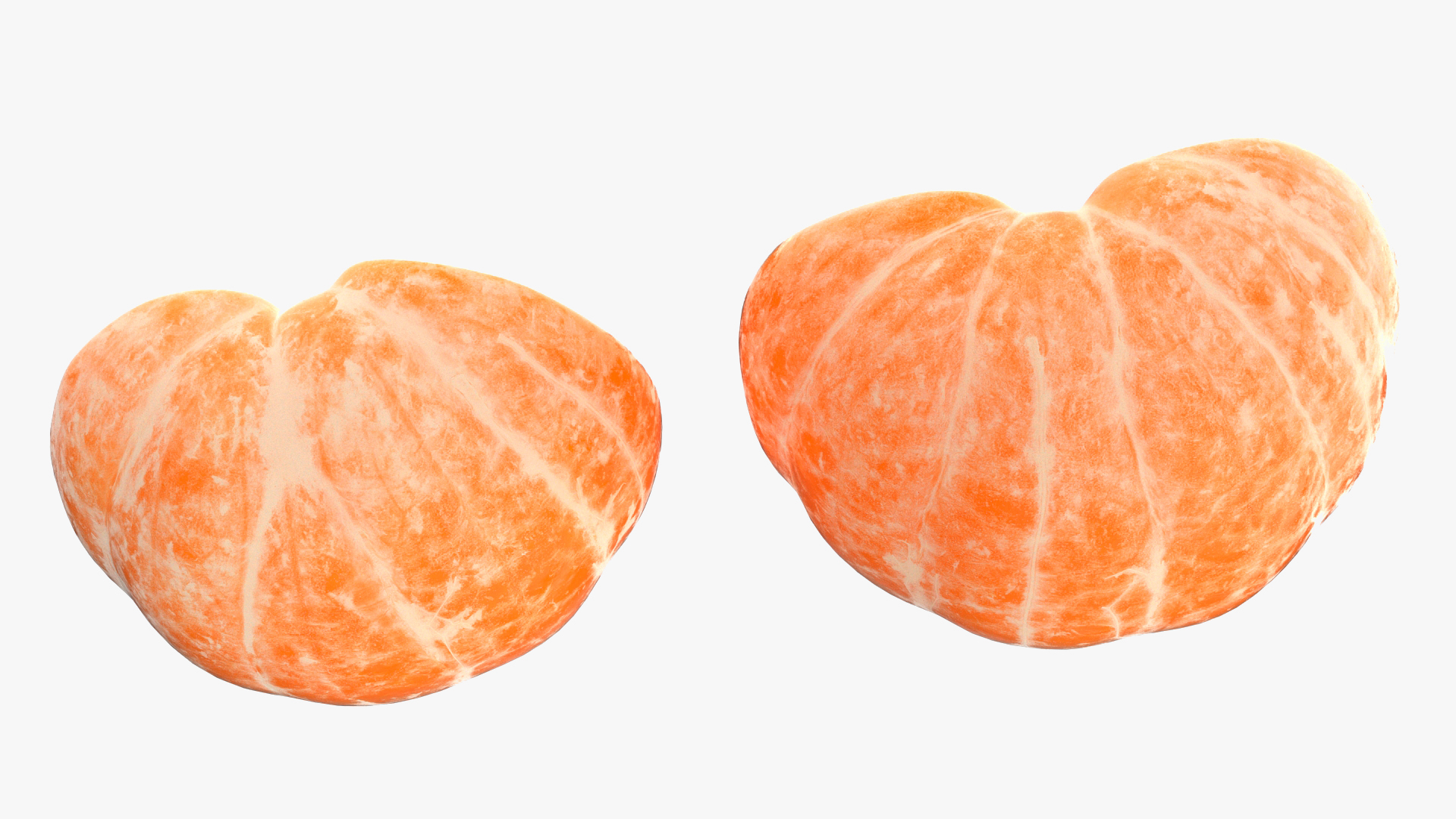 3D Peeled Mandarin Fruit Split in Two Halves