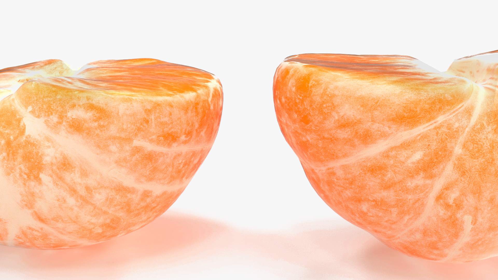 3D Peeled Mandarin Fruit Split in Two Halves
