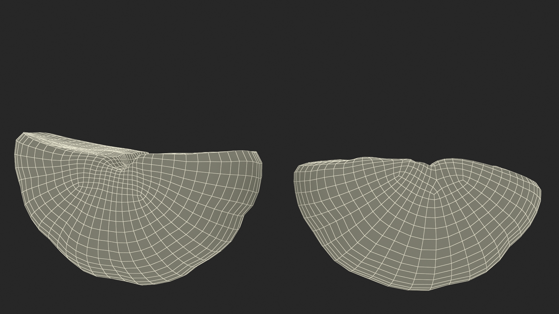 3D Peeled Mandarin Fruit Split in Two Halves
