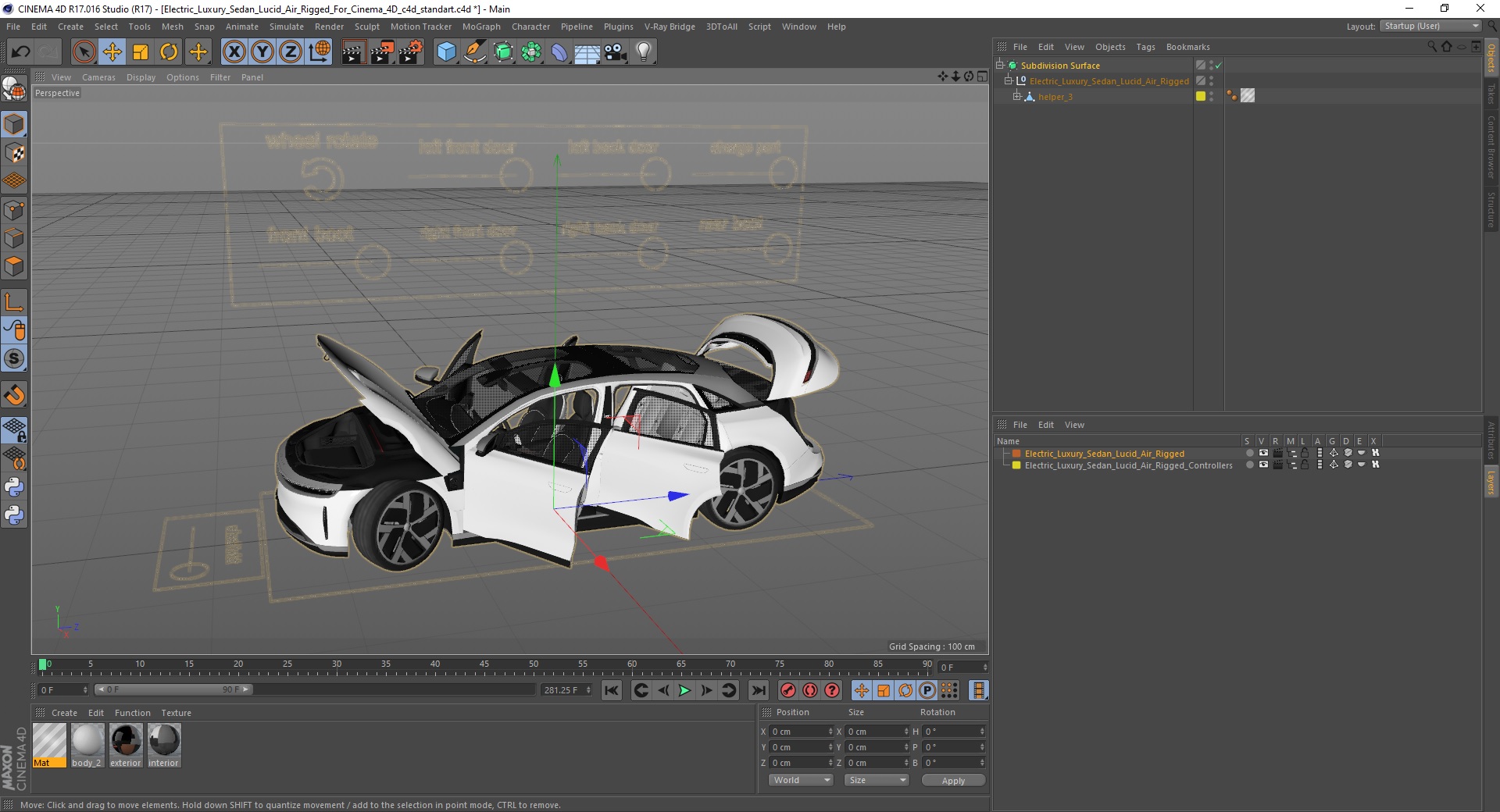 Electric Luxury Sedan Lucid Air Rigged for Cinema 4D 3D