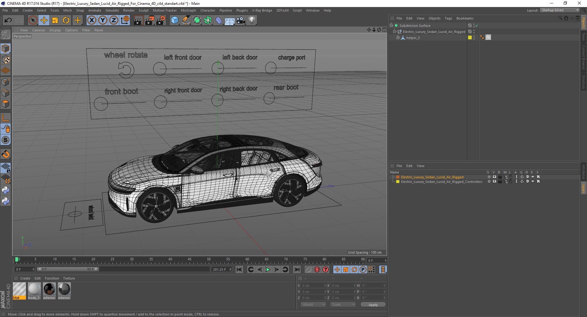 Electric Luxury Sedan Lucid Air Rigged for Cinema 4D 3D