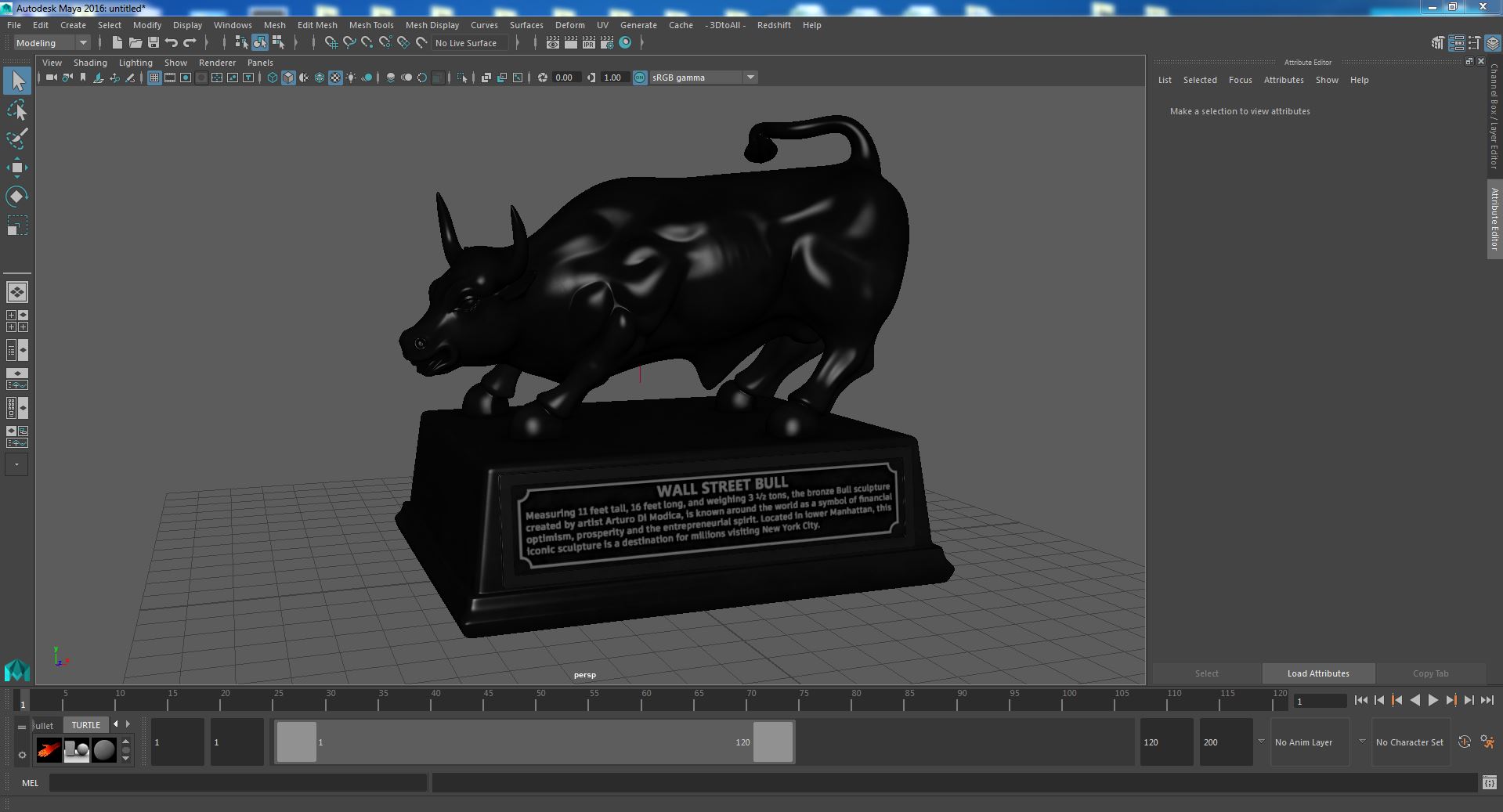 Black Statue of Bull on Pedestal 3D