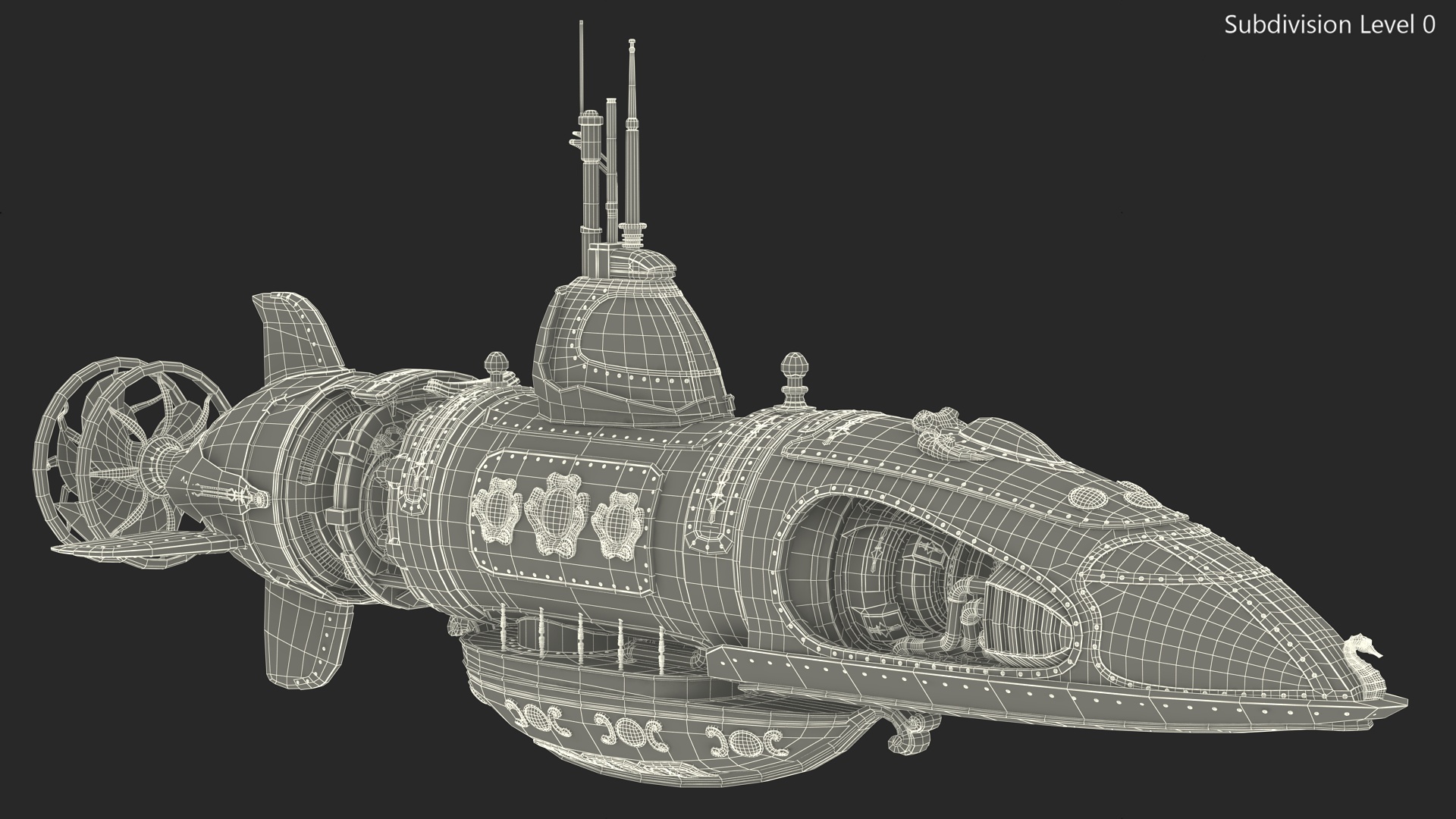 Steampunk Submarine Blue 3D model