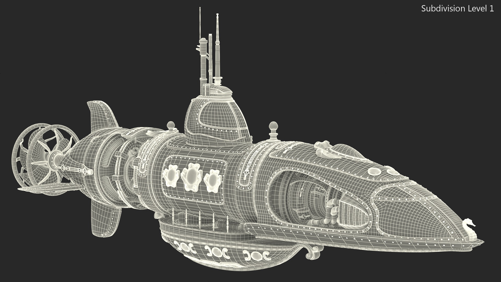 Steampunk Submarine Blue 3D model