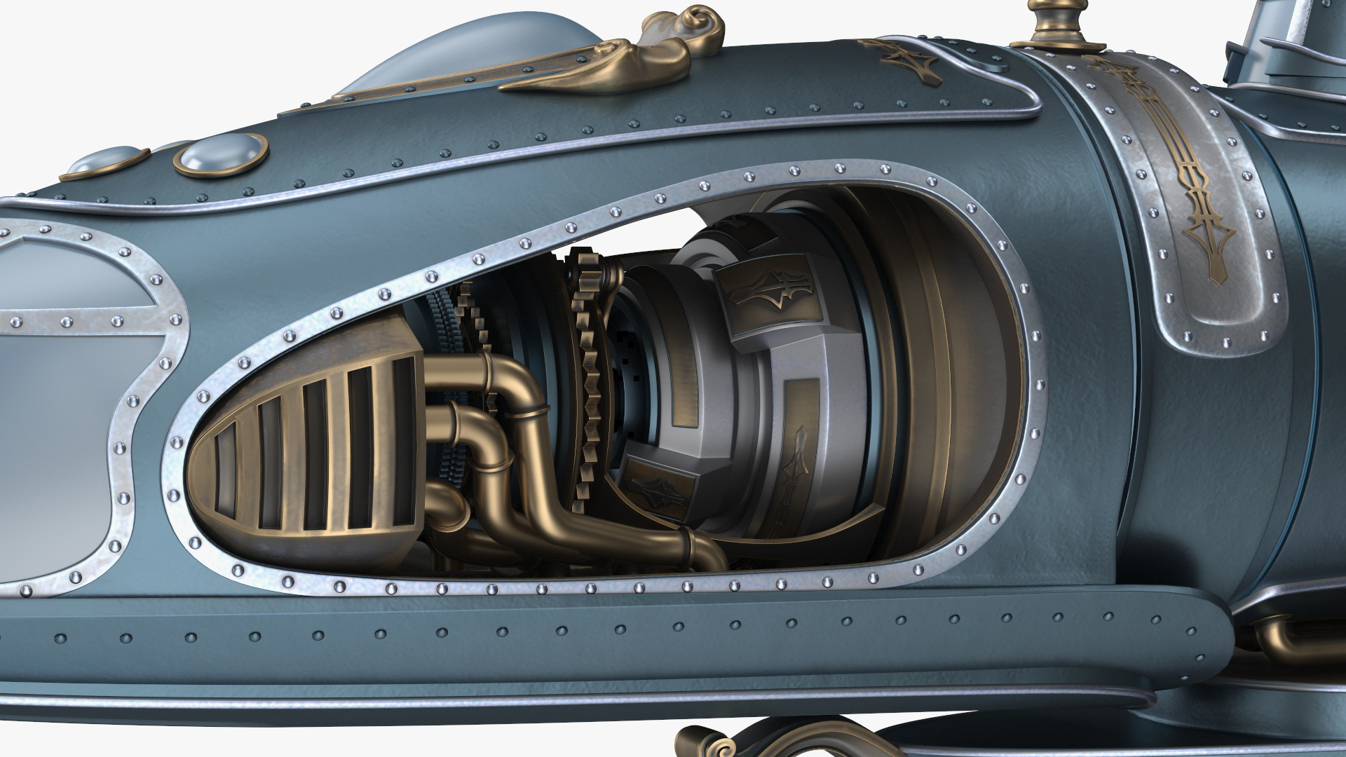 Steampunk Submarine Blue 3D model