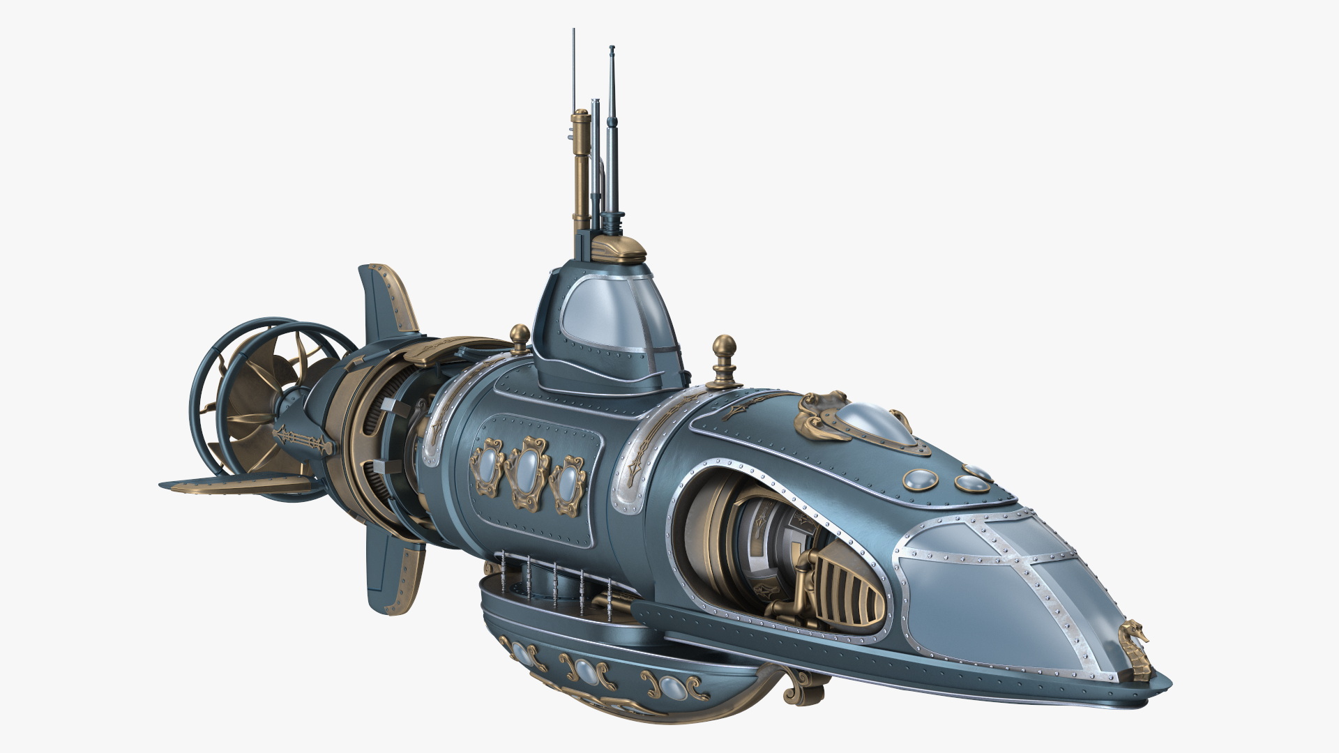 Steampunk Submarine Blue 3D model