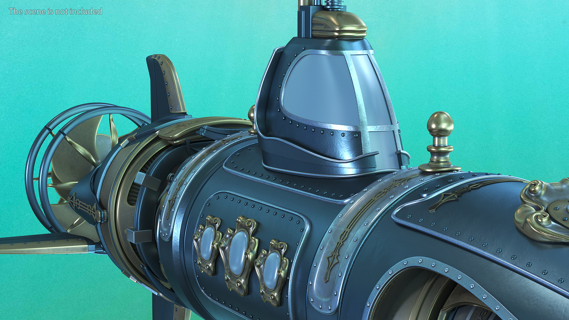 Steampunk Submarine Blue 3D model