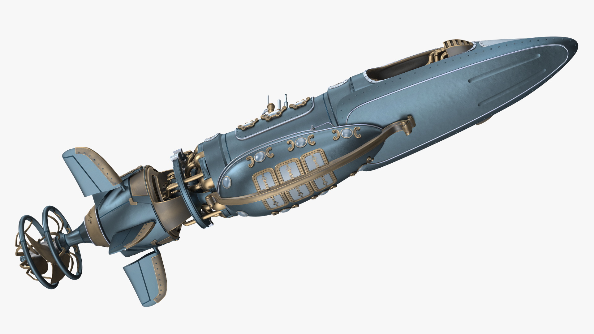 Steampunk Submarine Blue 3D model