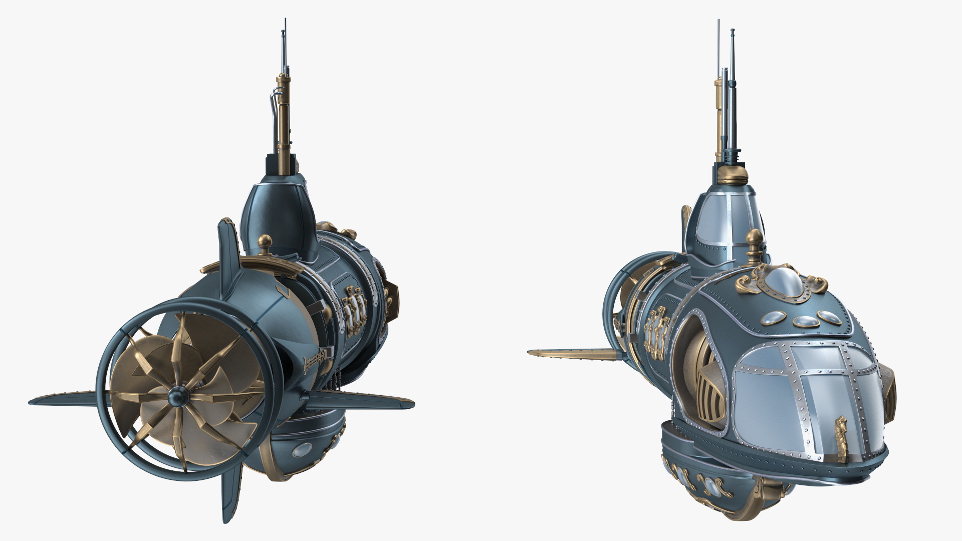Steampunk Submarine Blue 3D model