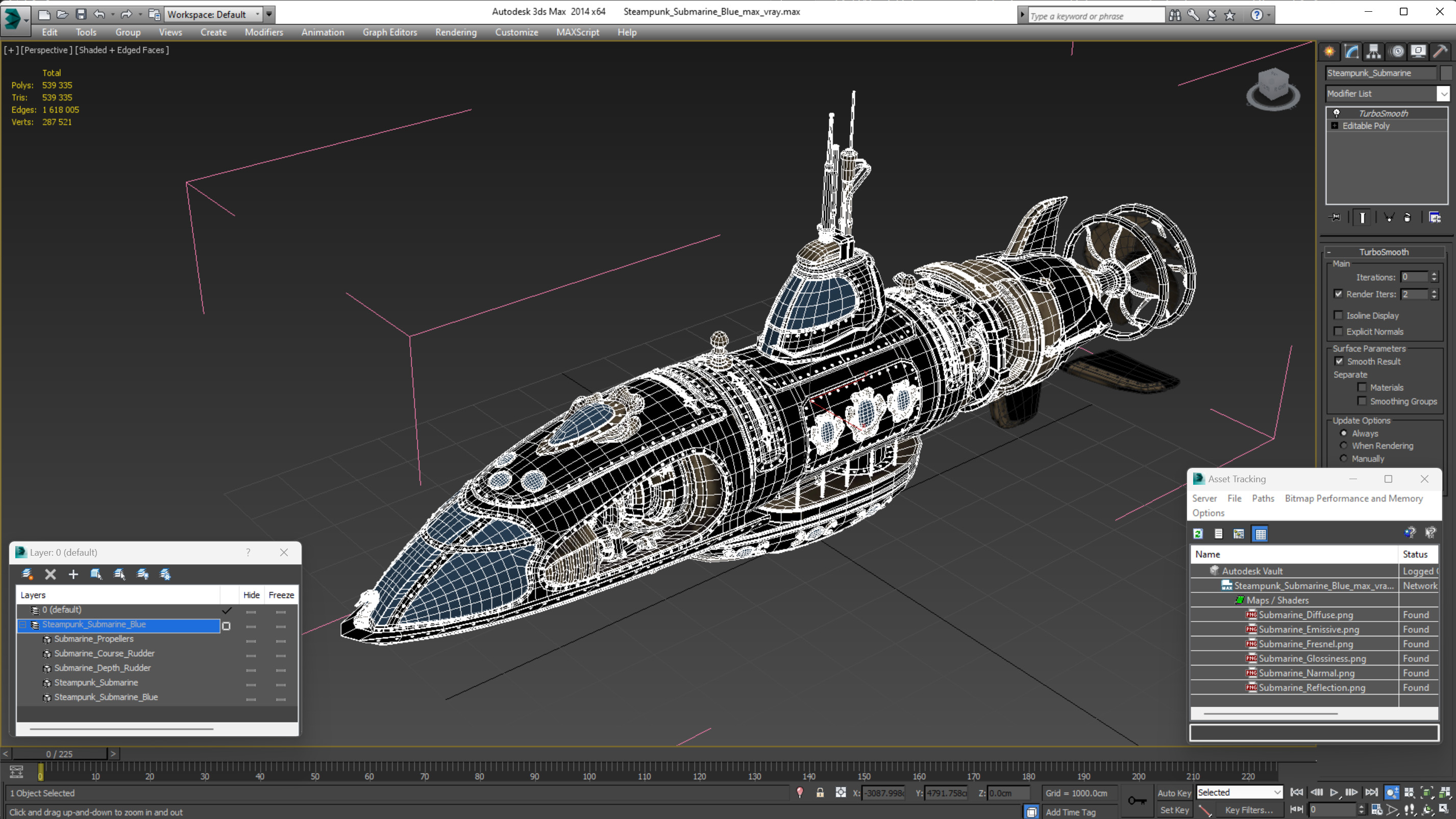 Steampunk Submarine Blue 3D model