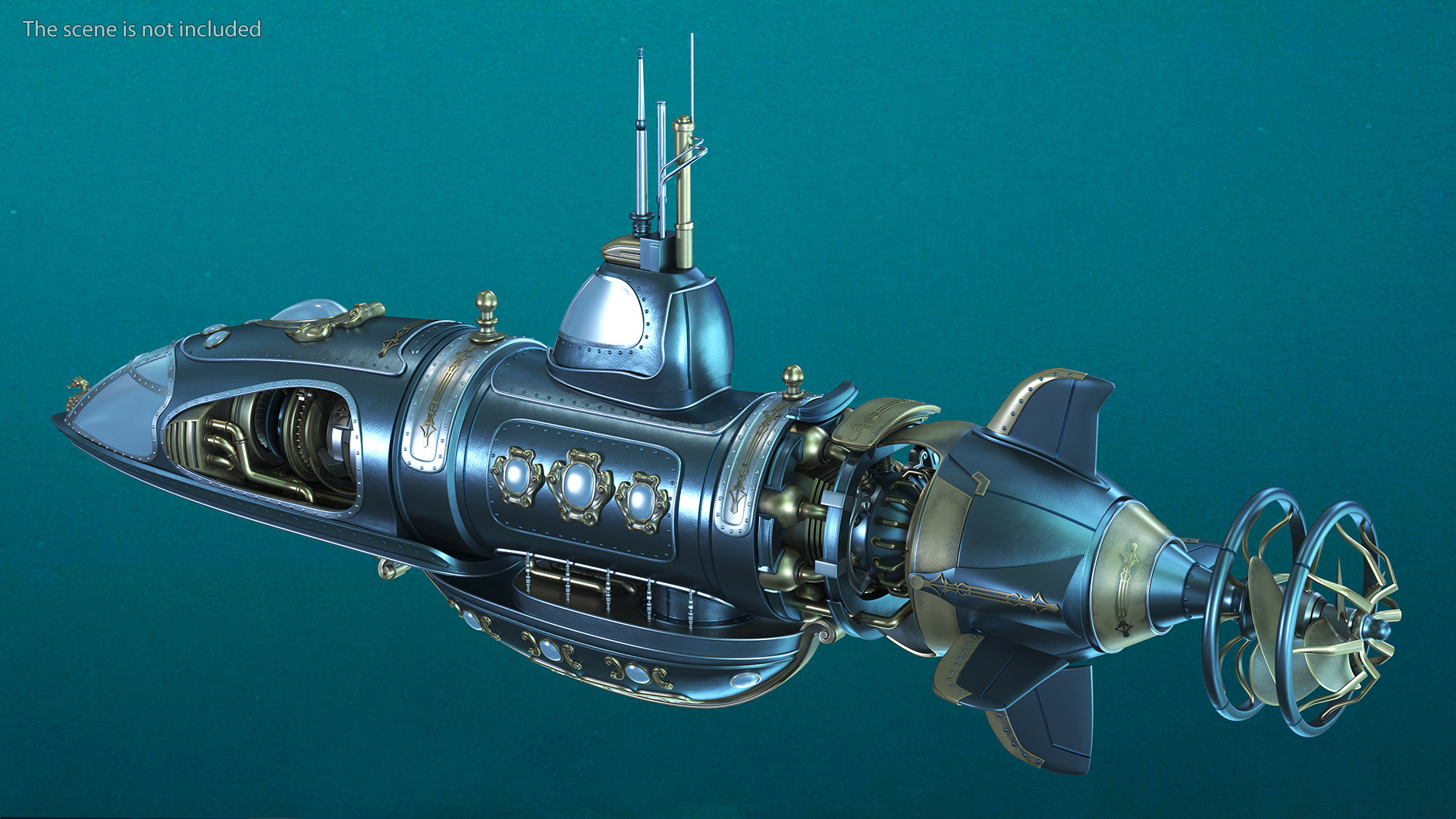 Steampunk Submarine Blue 3D model