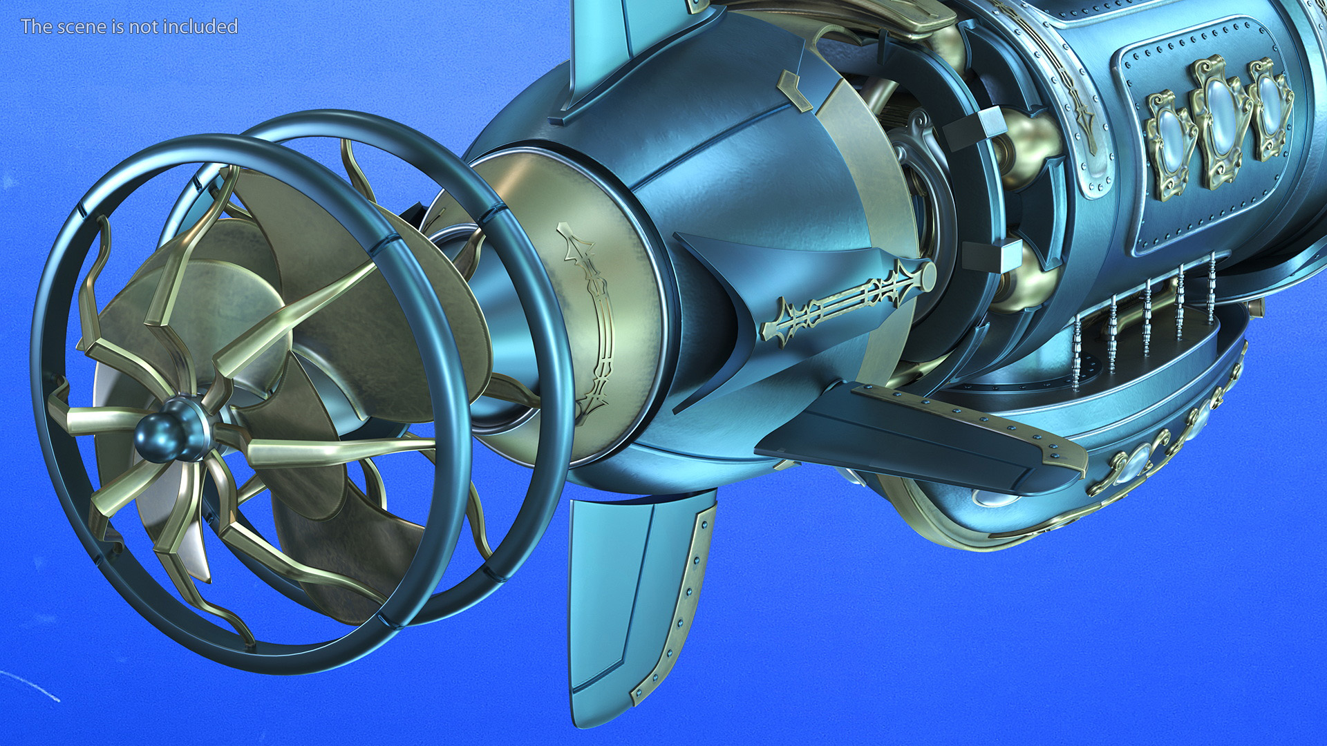 Steampunk Submarine Blue 3D model