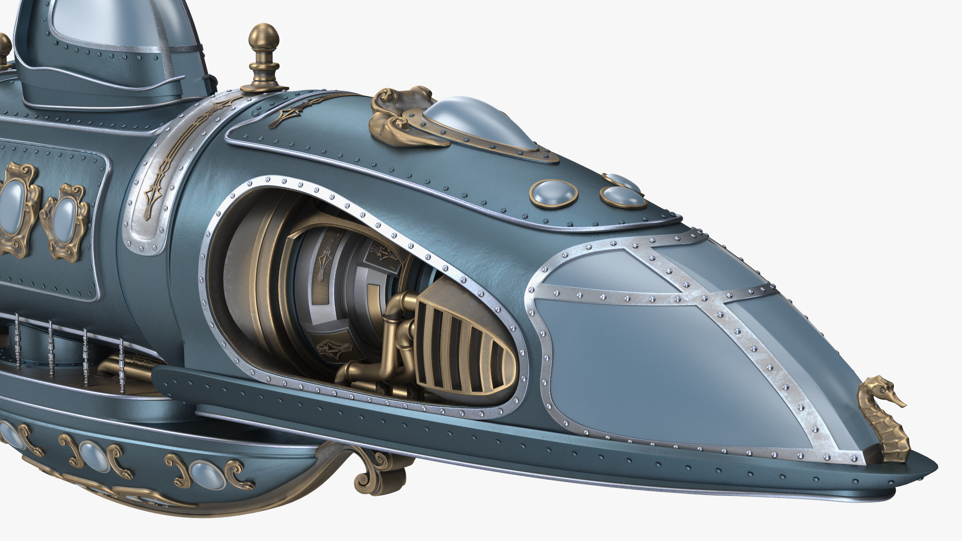 Steampunk Submarine Blue 3D model