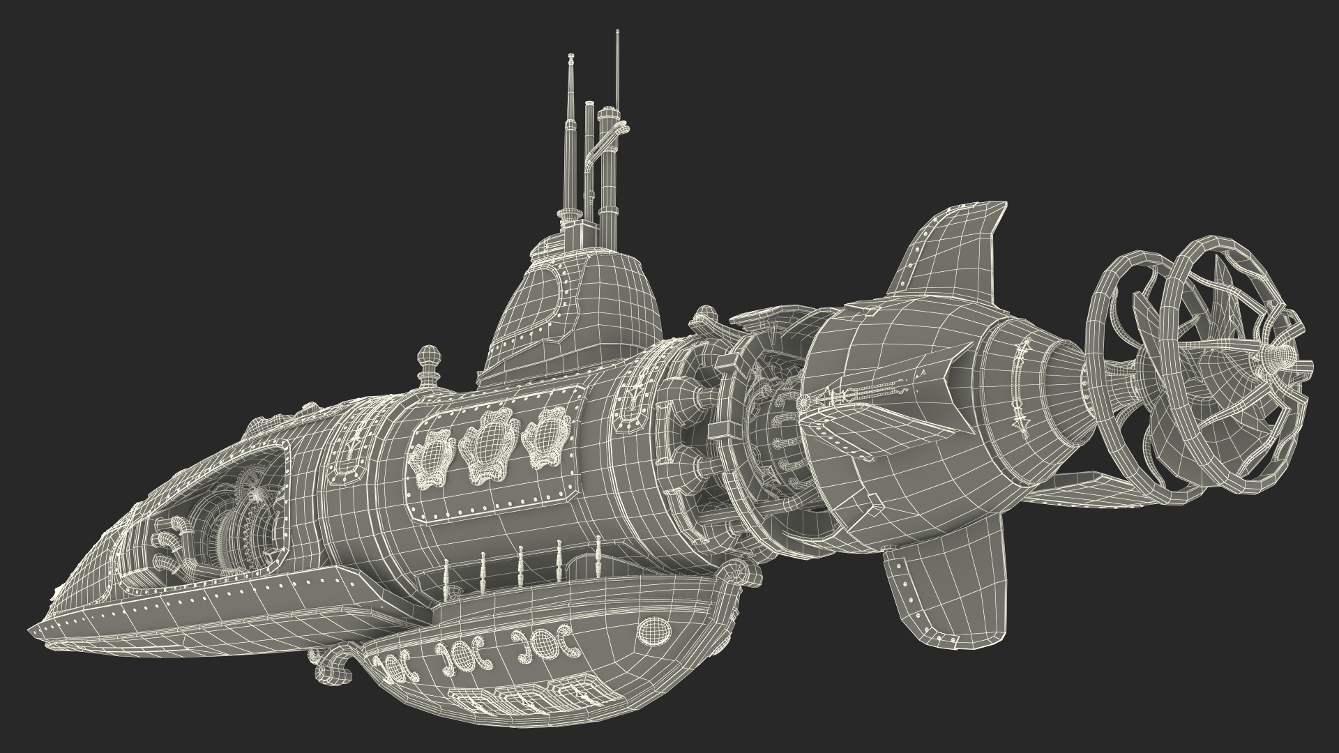 Steampunk Submarine Blue 3D model