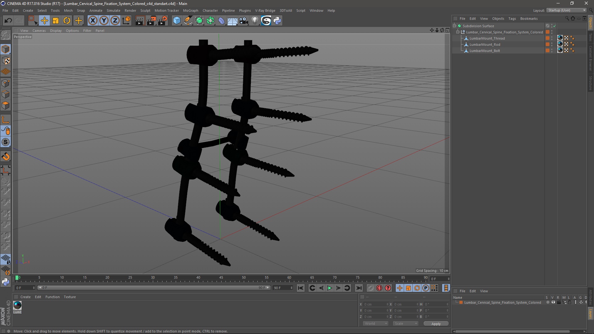 3D model Lumbar Cervical Spine Fixation System Colored