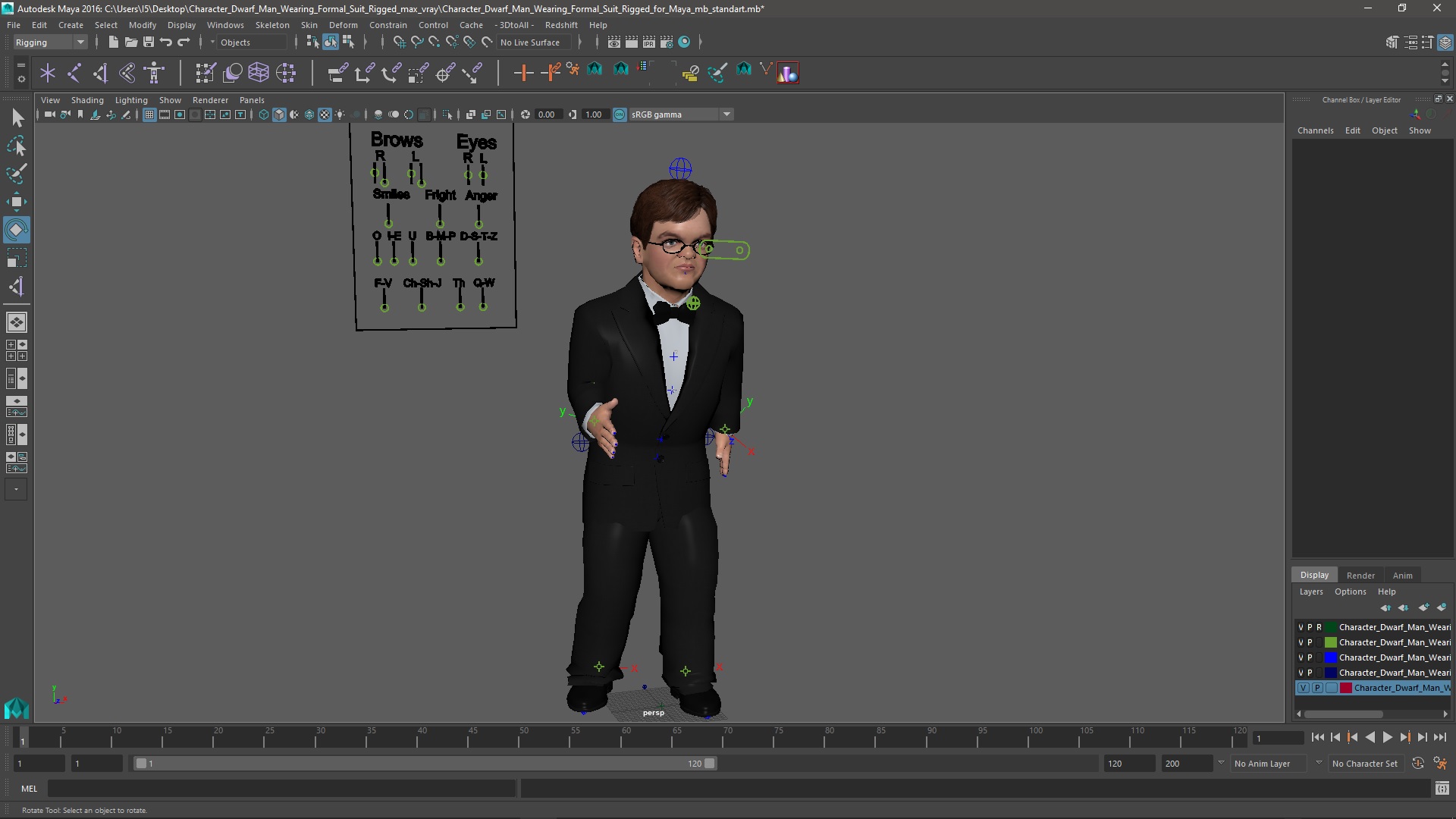 3D model Character Dwarf Man Wearing Formal Suit Rigged for Maya