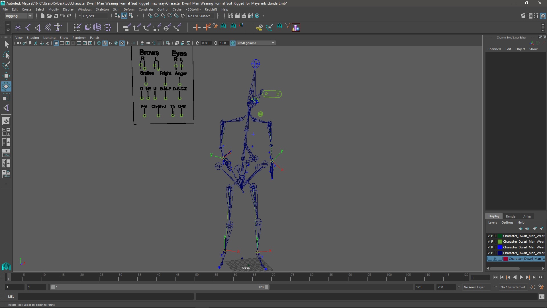 3D model Character Dwarf Man Wearing Formal Suit Rigged for Maya