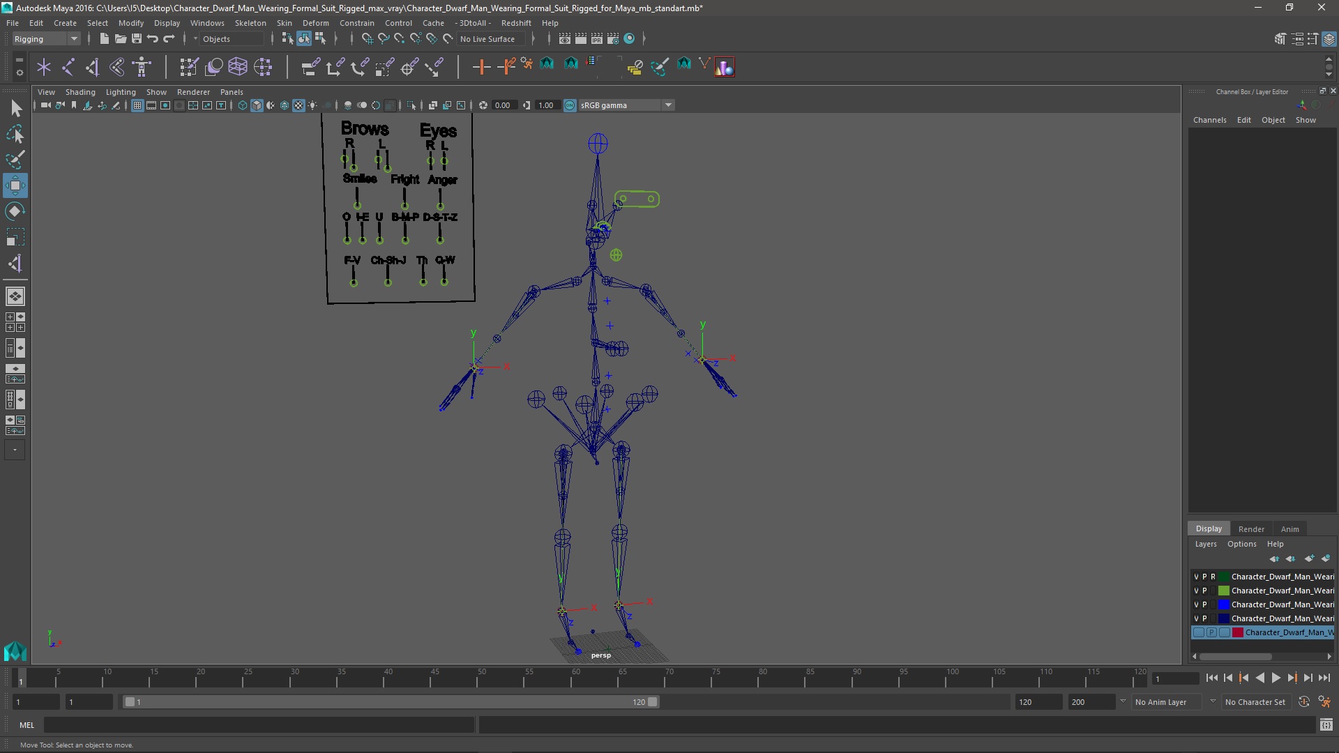 3D model Character Dwarf Man Wearing Formal Suit Rigged for Maya