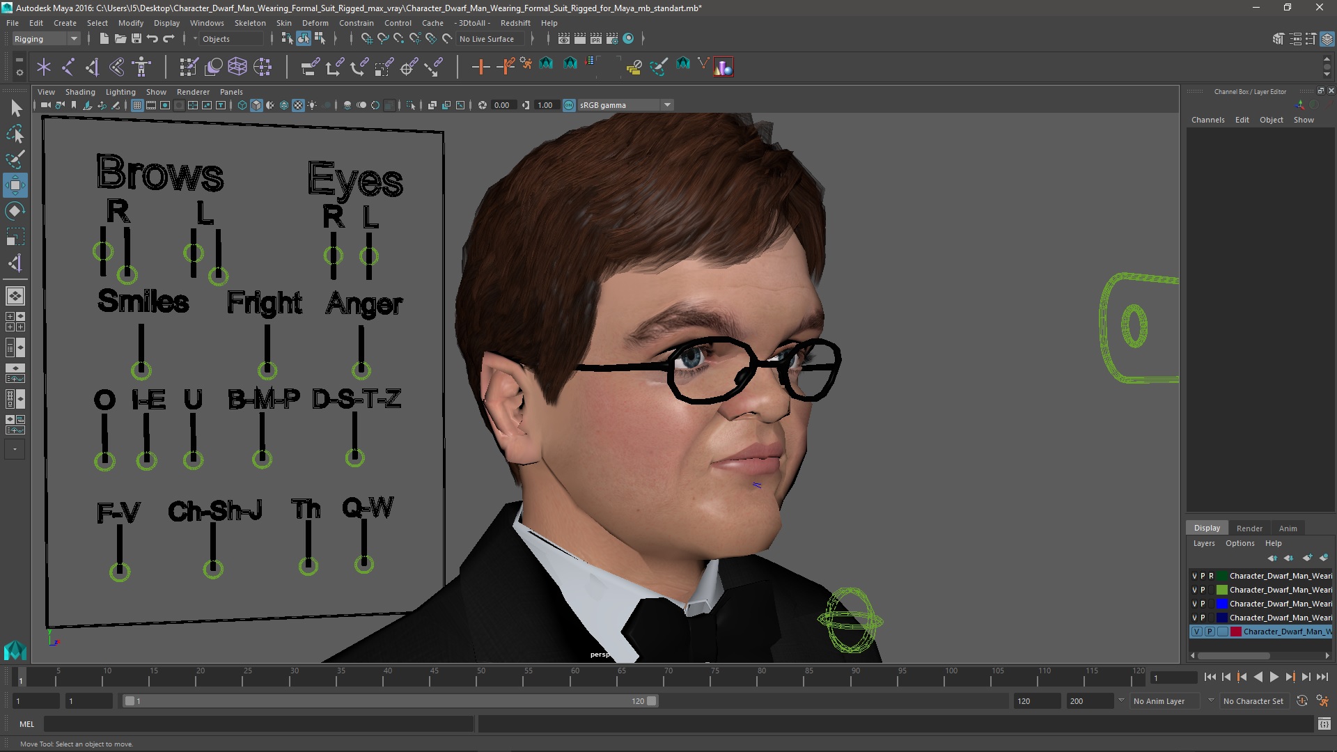 3D model Character Dwarf Man Wearing Formal Suit Rigged for Maya
