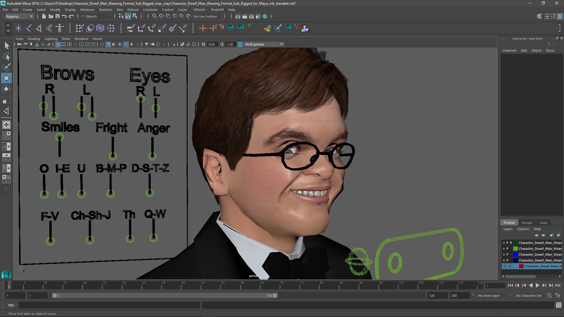 3D model Character Dwarf Man Wearing Formal Suit Rigged for Maya