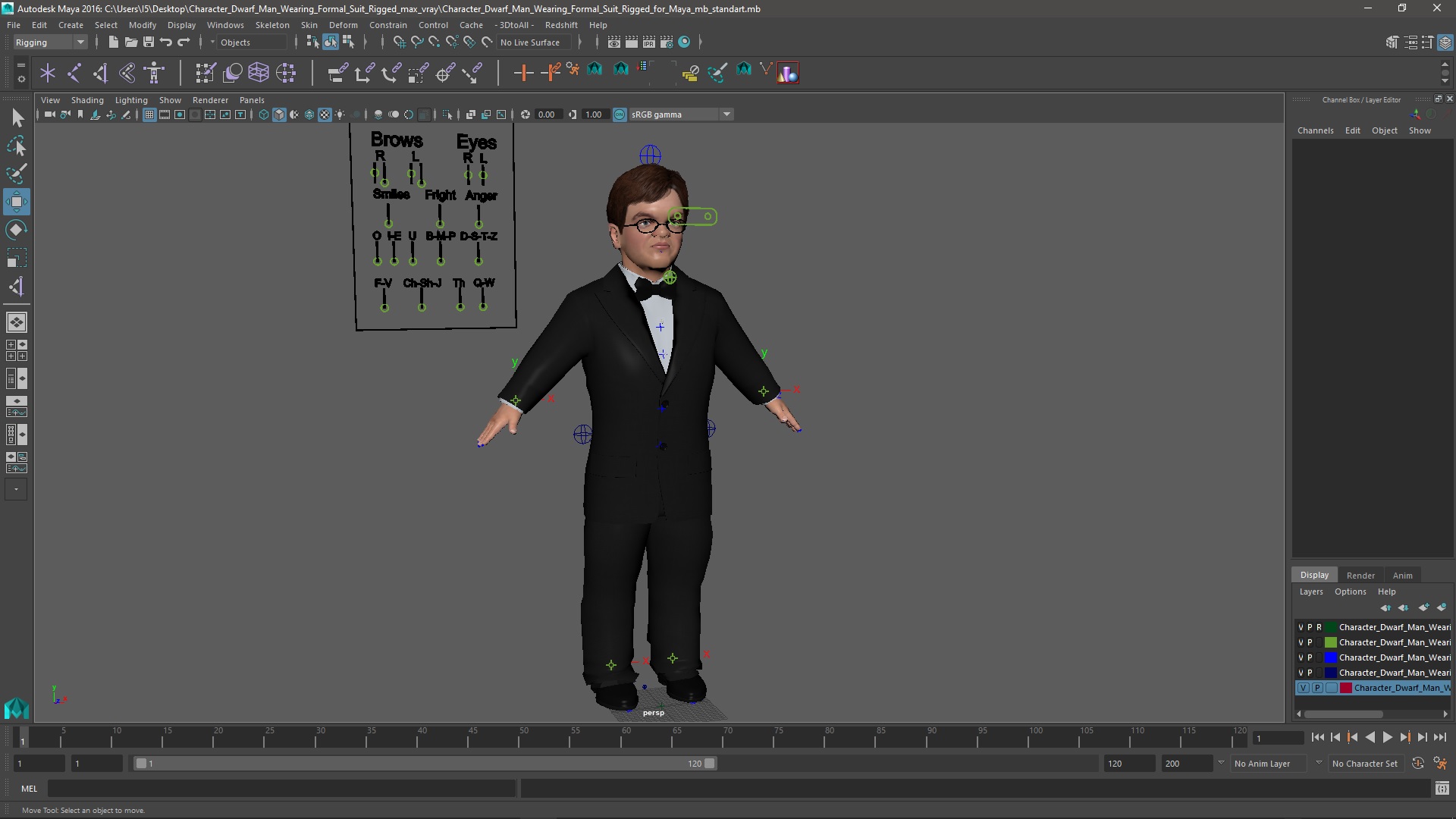 3D model Character Dwarf Man Wearing Formal Suit Rigged for Maya