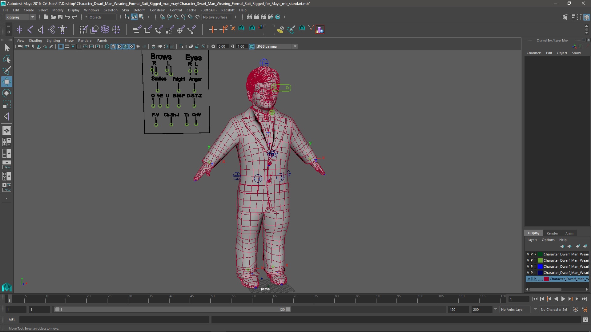 3D model Character Dwarf Man Wearing Formal Suit Rigged for Maya