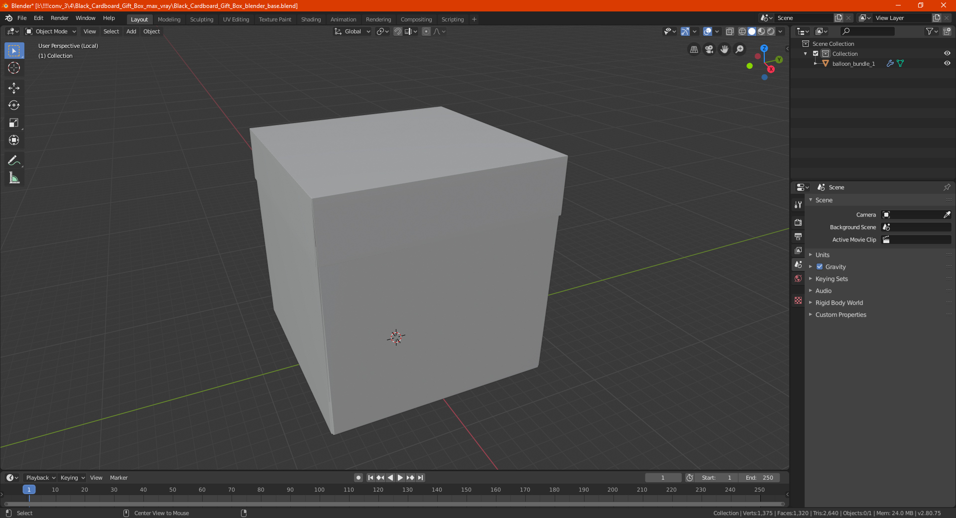 Black Cardboard Gift Box 3D model