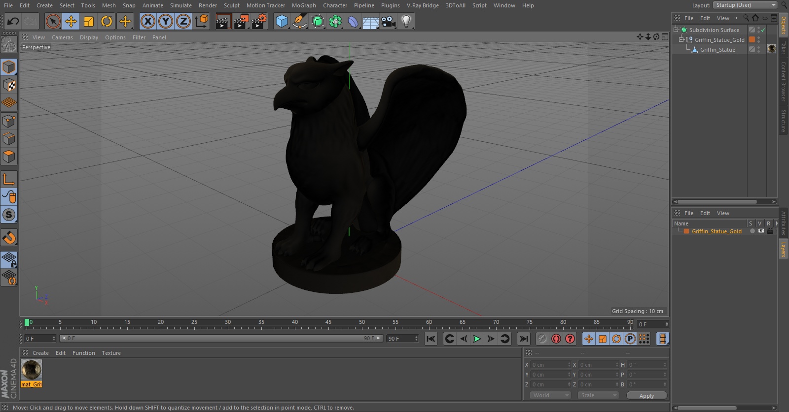 Griffin Statue Gold 3D model
