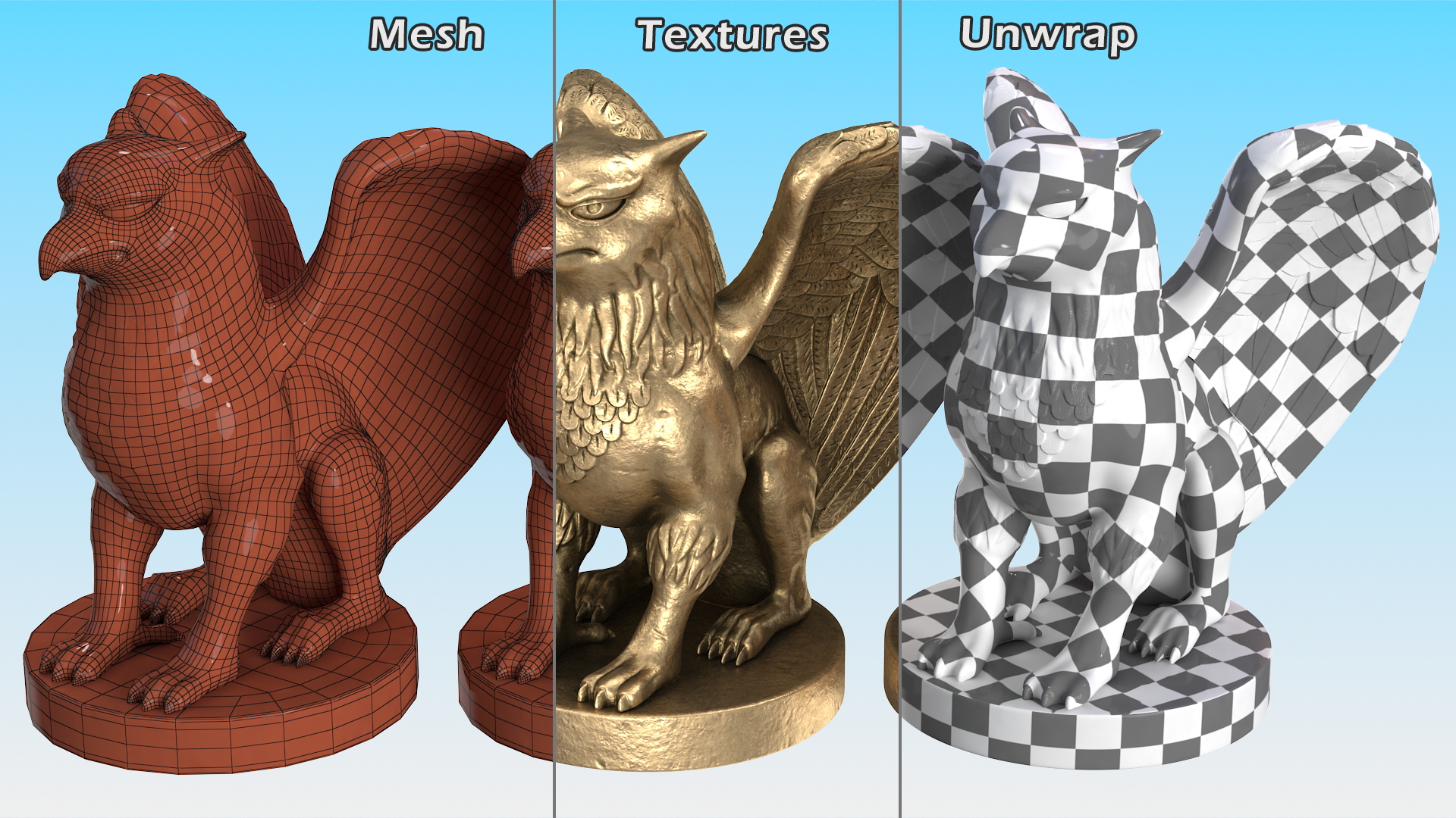 Griffin Statue Gold 3D model