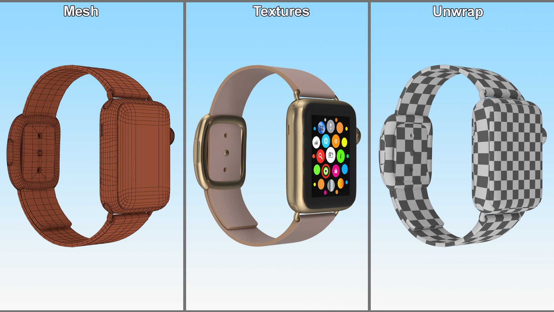 3D Apple Smart Watch with Leather Strap