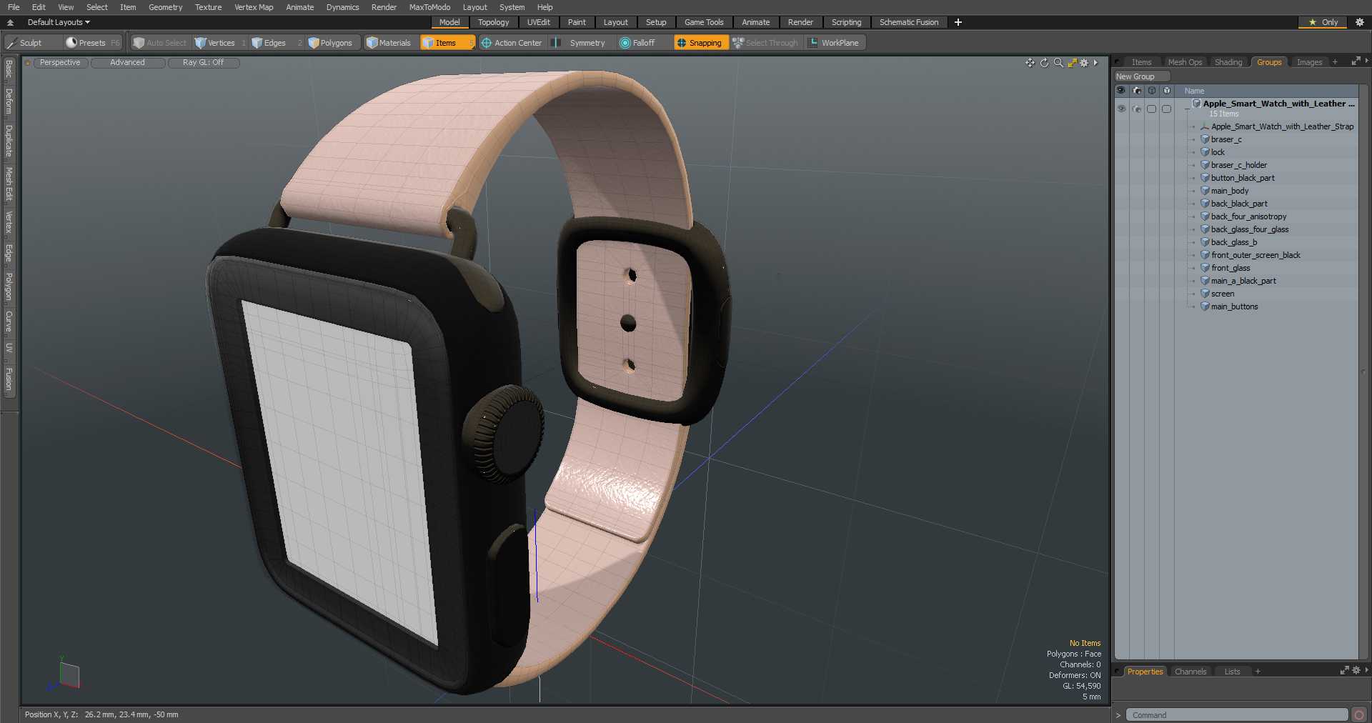 3D Apple Smart Watch with Leather Strap