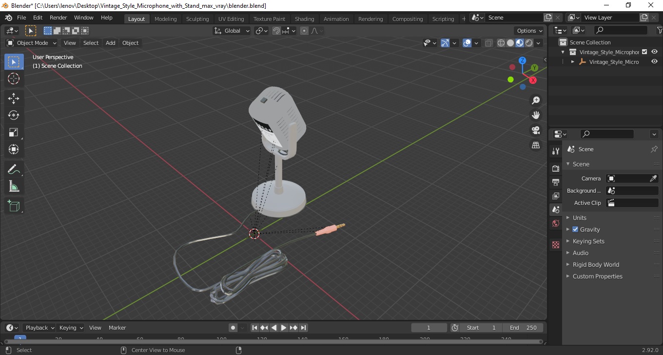 3D model Vintage Style Microphone with Stand