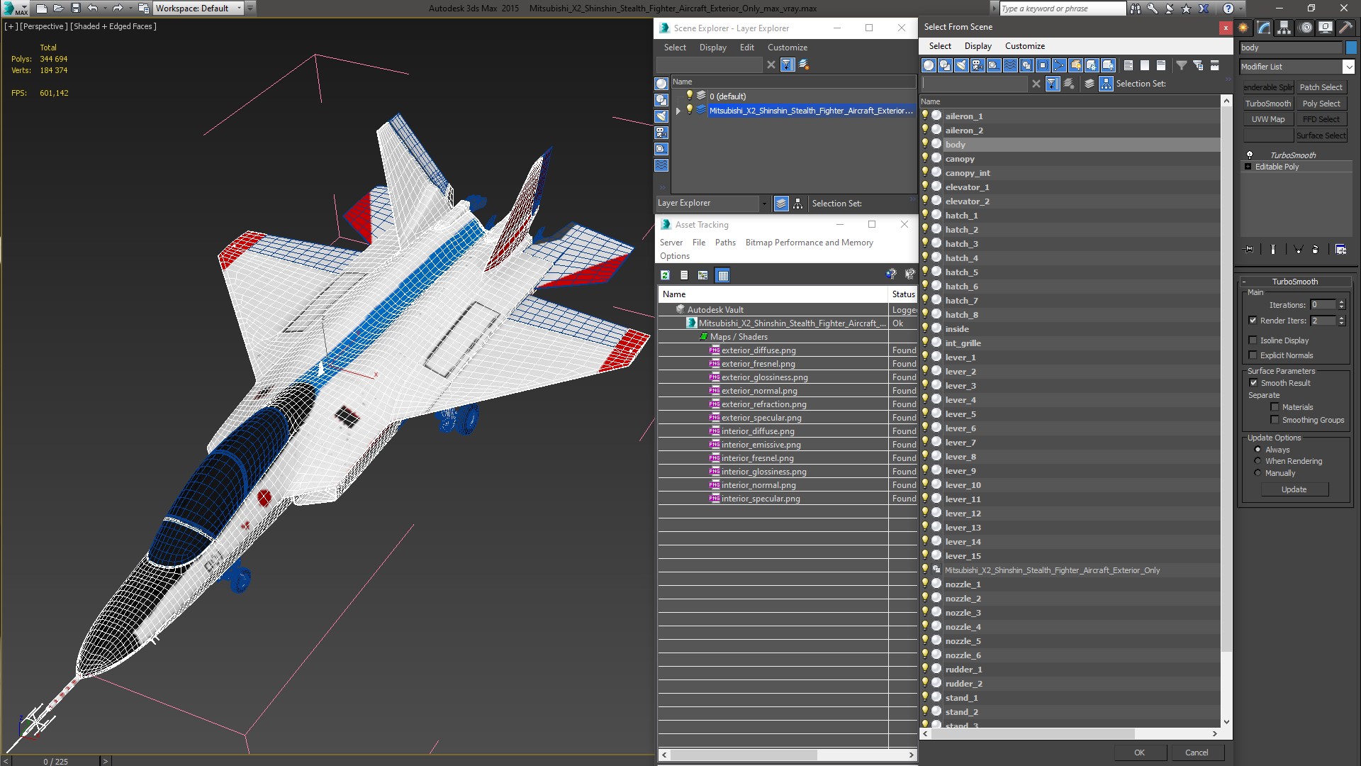 3D Mitsubishi X2 Shinshin Stealth Fighter Aircraft Exterior Only