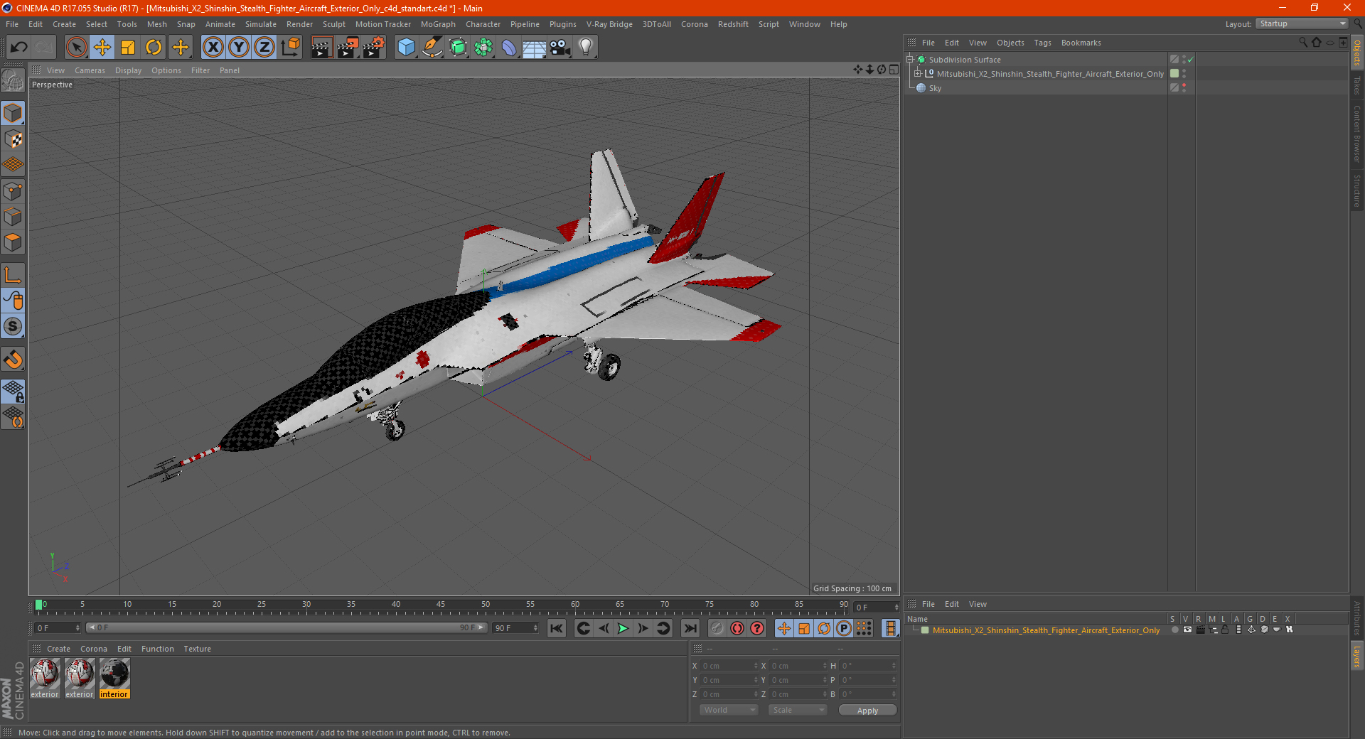 3D Mitsubishi X2 Shinshin Stealth Fighter Aircraft Exterior Only