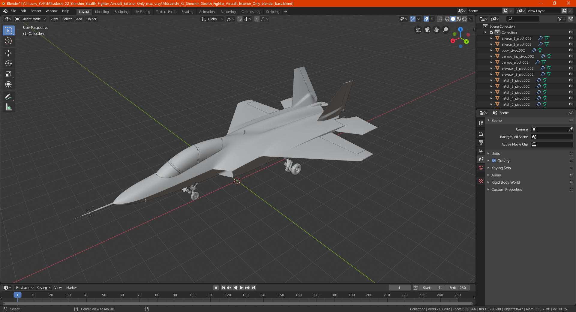 3D Mitsubishi X2 Shinshin Stealth Fighter Aircraft Exterior Only